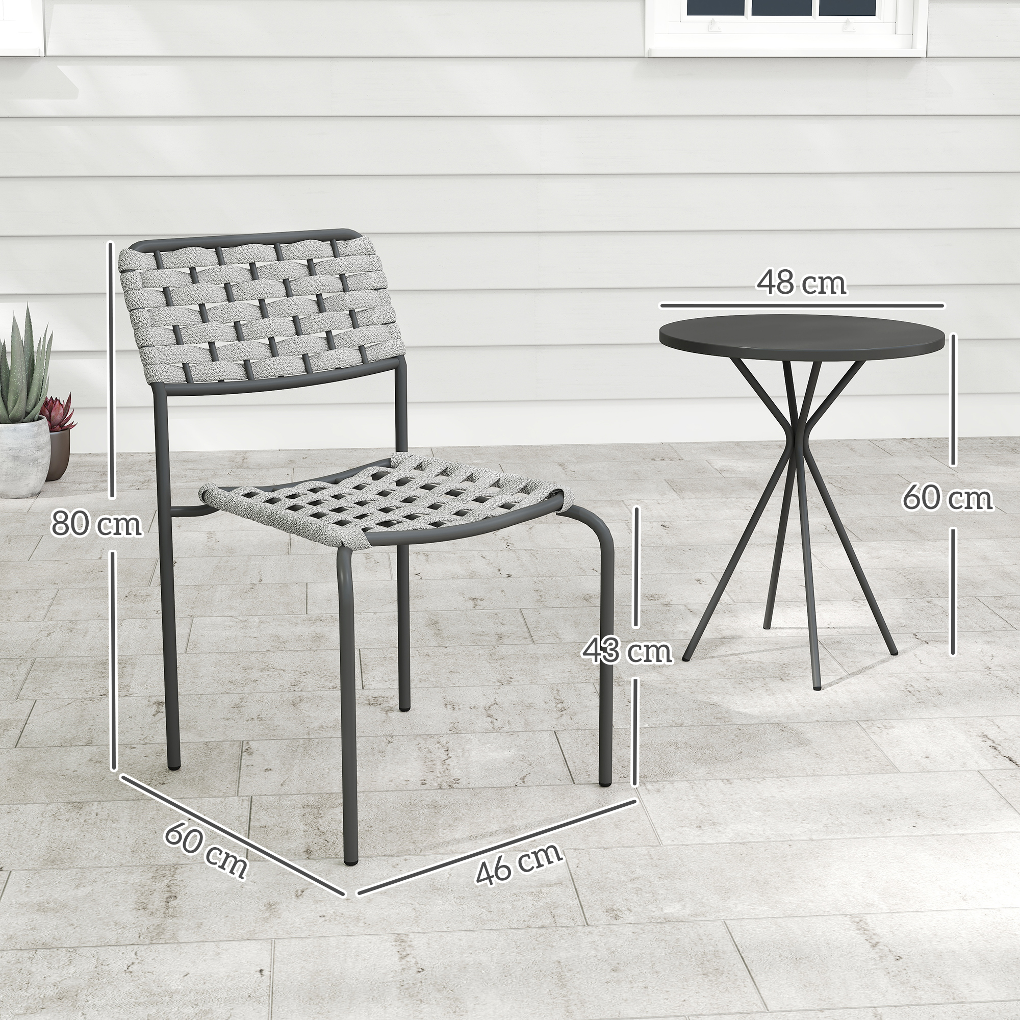 Polyrattan Gartenmöbel Set, Outdoor Lounge Balkonmöbel für 2 Personen, 3-teilig 2 Stühle, Tisch Grau