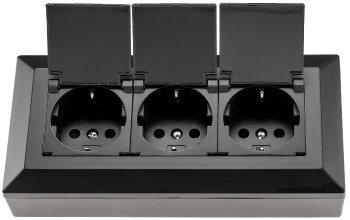 3-fach Steckdosenblock, schwarz, 250V~/ 16A, Aufbaumontage mit Klappen