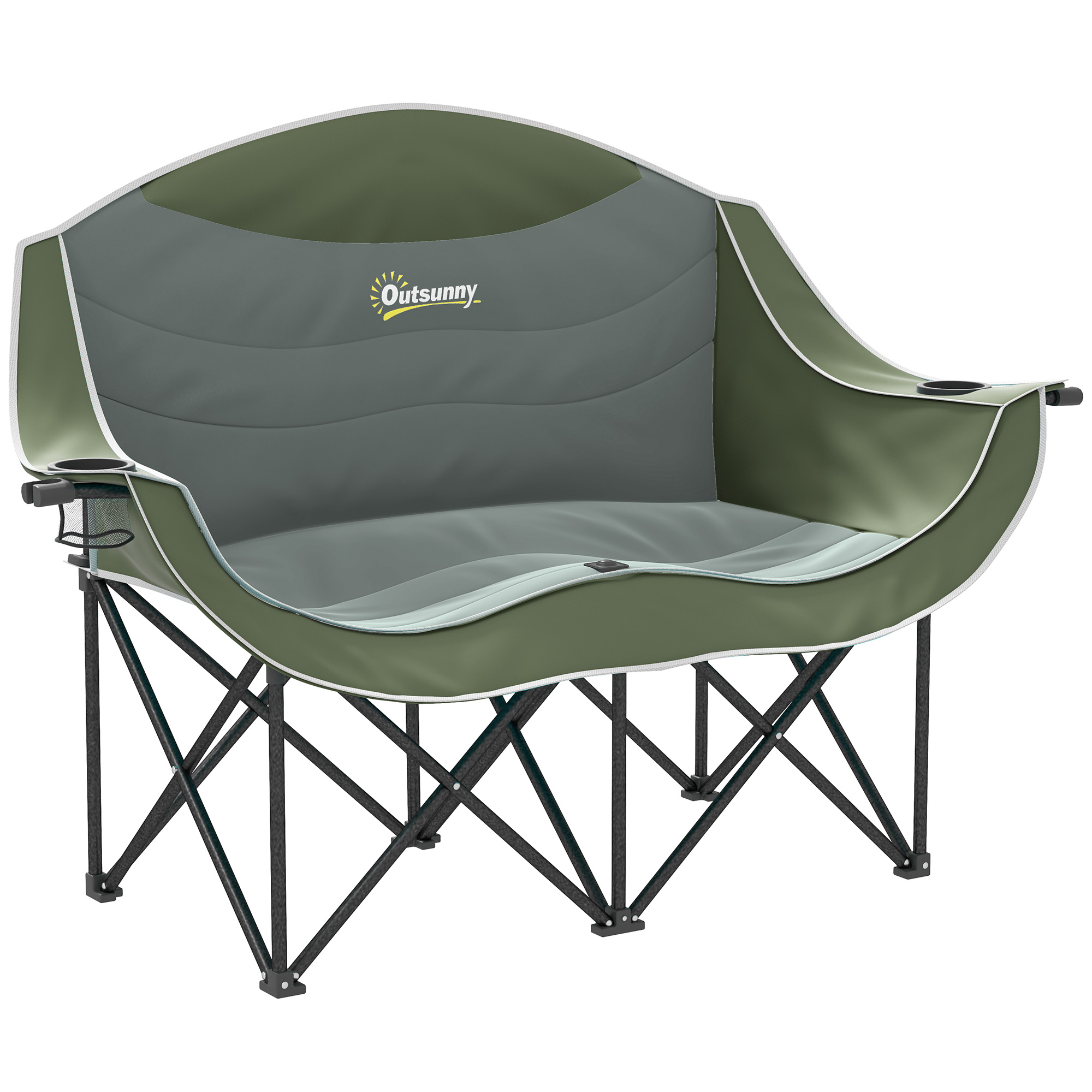 Faltstuhl faltbar 2 Sitzer Campingstuhl mit Getränkehalter Tragetasche bis 250kg belastbar Grün