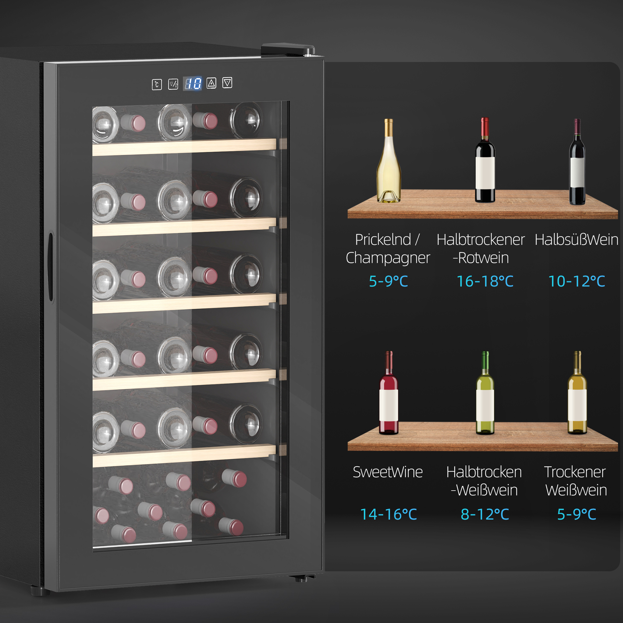 Weinkühlschrank für 41 Weinflaschen, 91 Liter Kapazität, Getränkekühlschrank mit LED-Anzeige, Touchscreen, Schwarz