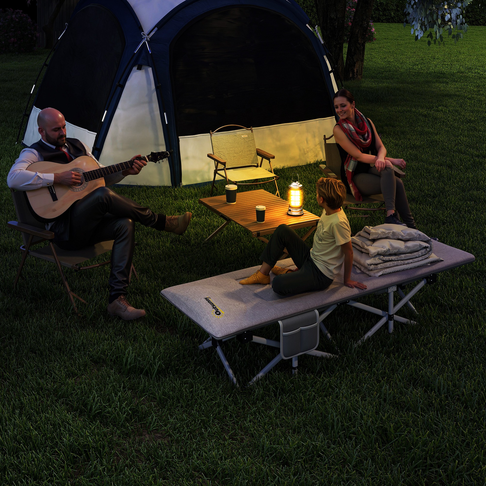 Feldbett, Campingbett, klappbar, weich, bis 200 kg, rostfreies Metallgestell, 200x65x42cm, Grau