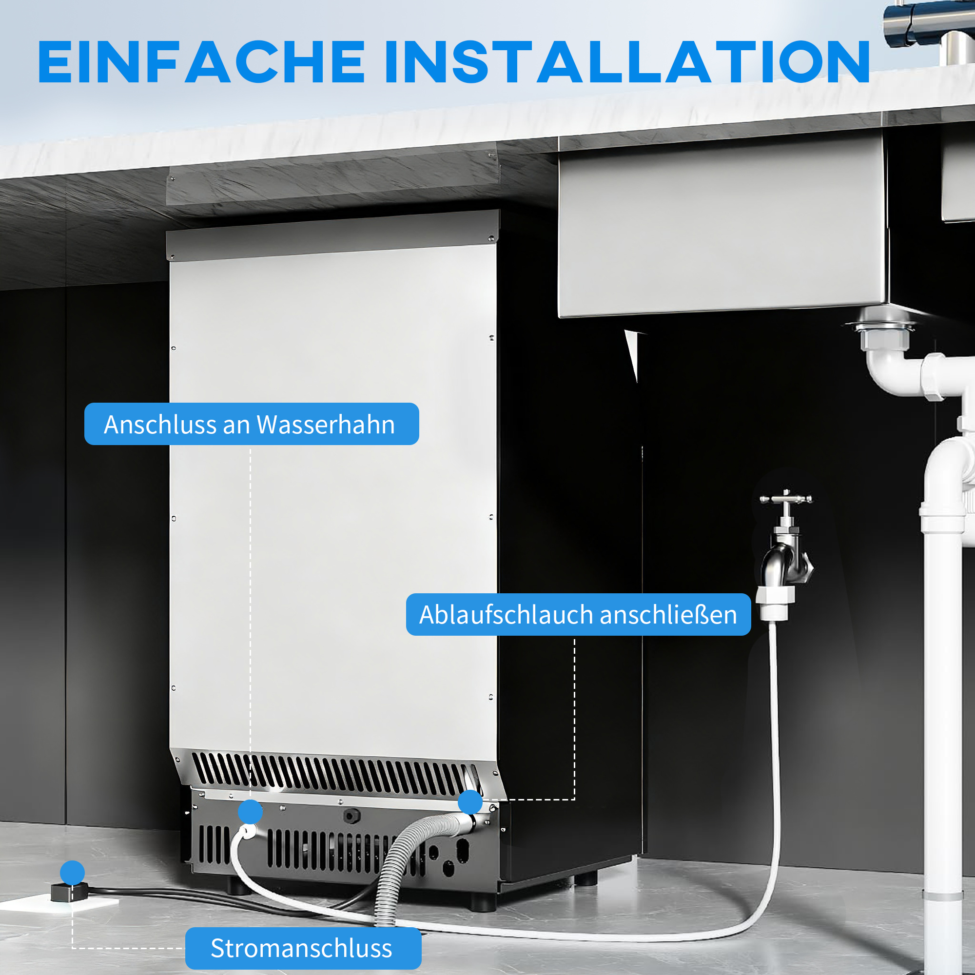 kommerzielle Eiswürfelmaschine 45 kg/24h, Eismaschine mit 11 kg Speicher, LCD-Anzeige, für Restaurant