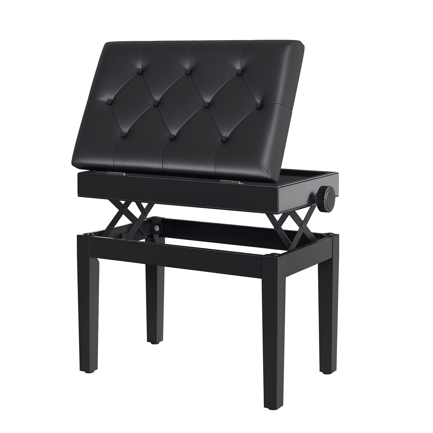 Klavierbank Höhenverstellbar Sitzbank mit Stauraum, Holzbeine, Klavierhocker aus Kunstleder, für Musikzimmer, belastbar bis 200 kg, 54,5 x 33 x 48-58 cm, Schwarz