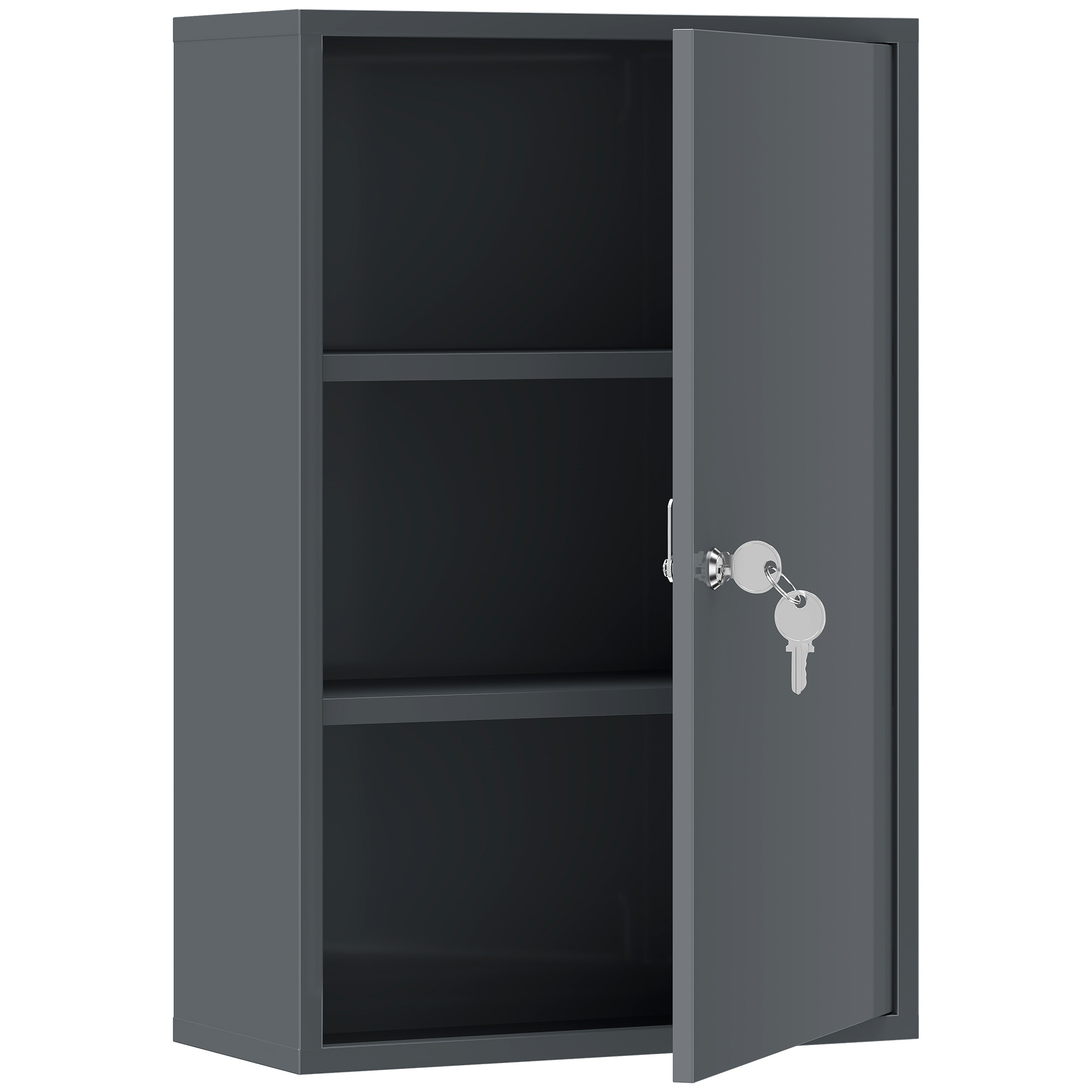 Wand-Medizinschrank, Badezimmerschrank mit 3 Regalböden, 2 Schlüsseln, 40 x 18 x 60 cm, Grau