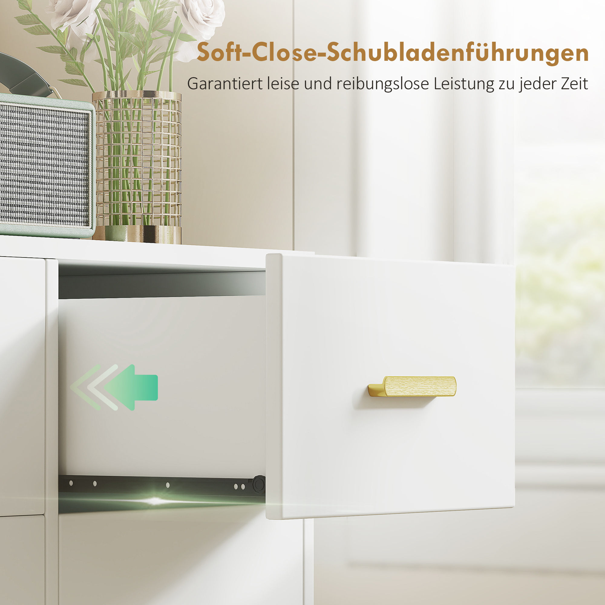 Schminktisch mit verstellbarem LED-Spiegel, Steckdosen, 6 Schubladen, 2 offene Regale, Weiß