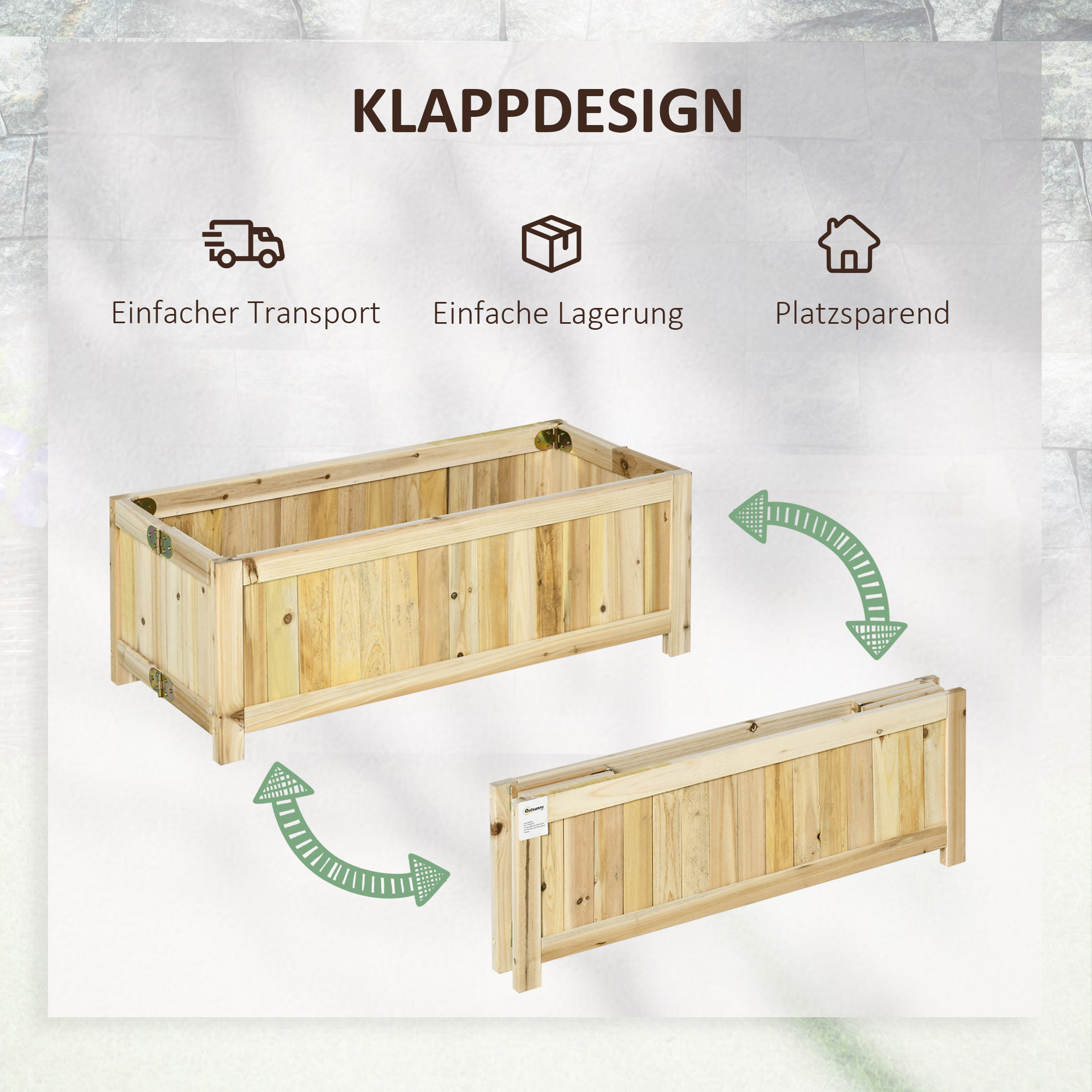 Klappbares Hochbeet, Massivholz, Wetterbeständig, 70 cm x 30 cm x 25 cm, Natur
