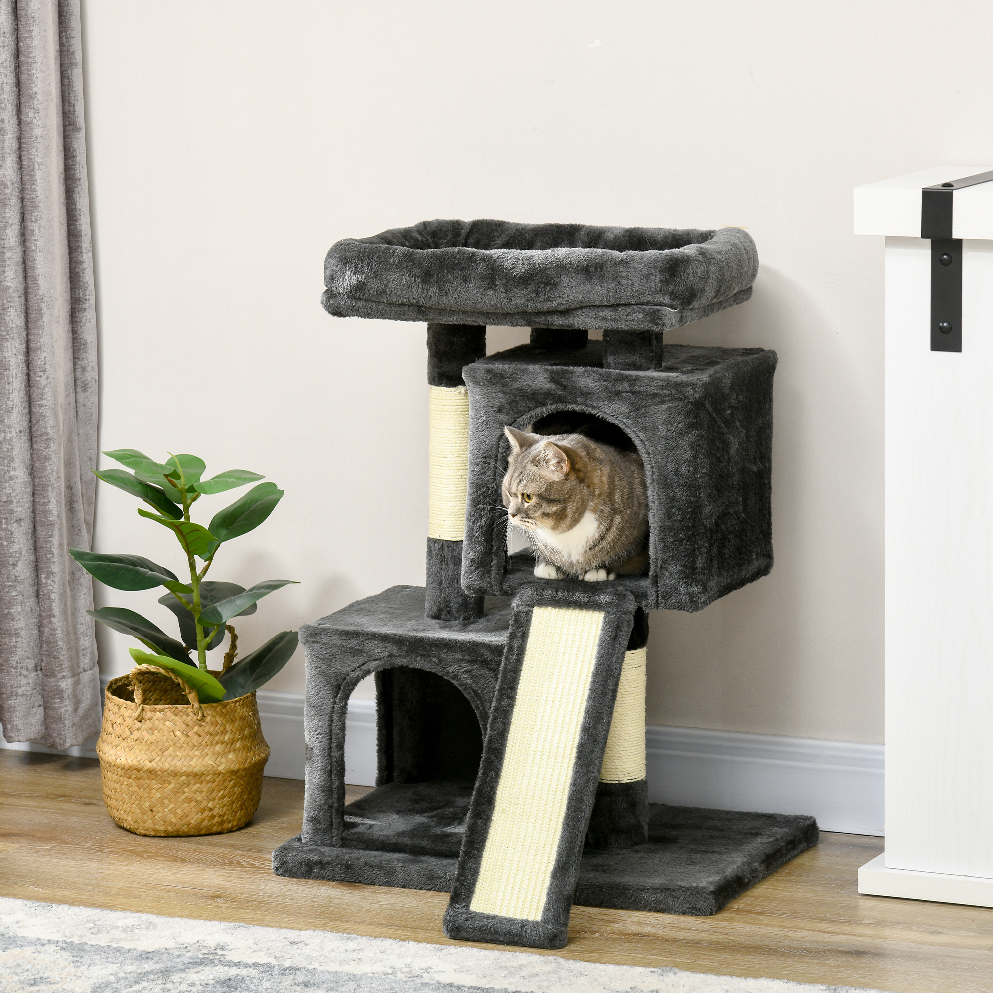 Kratzbaum 83 cm Kleiner Katzenkratzbaum mit Sisalsäulen, Katzenkratzbaum, Katzen Kletterbaum, Katzenbaum, Katzenmöbel Spielbaum für kleine Katzen, Dunkelgrau