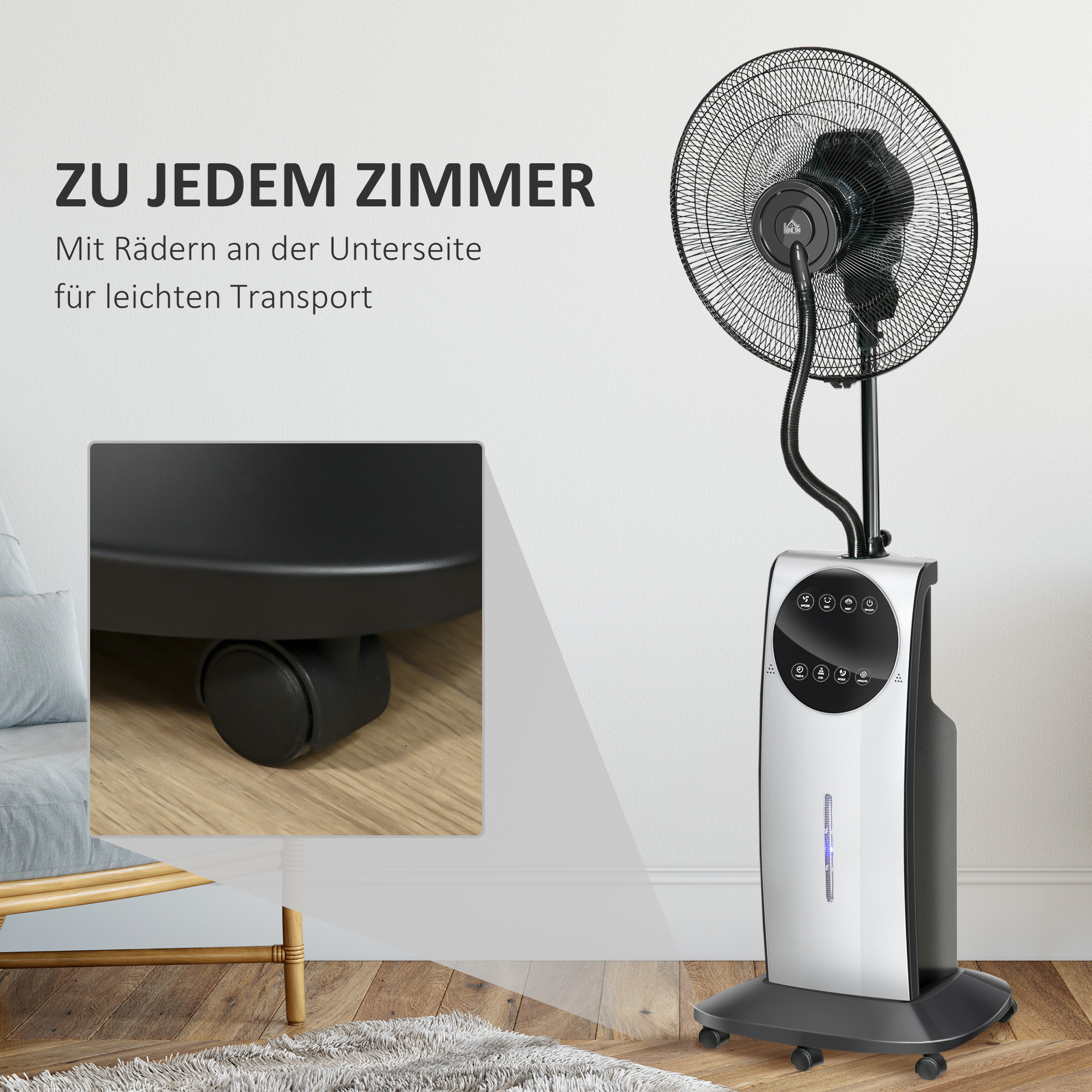 2-in-1 Ventilator, LED-Display, Timerfunktion, Ø 44,5 x 135H cm, Silber + Schwarz