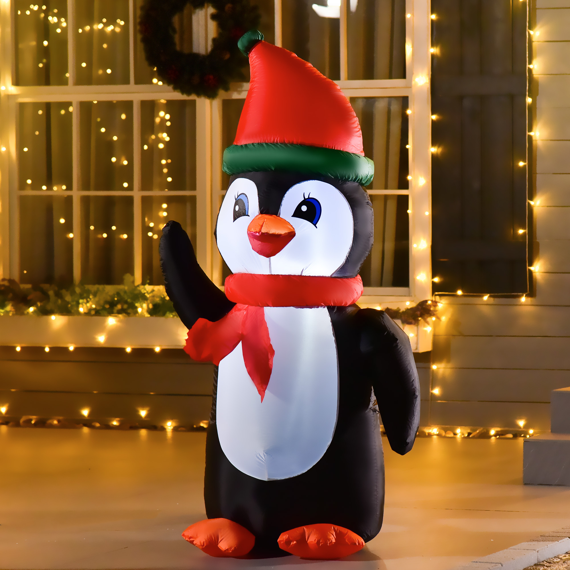 155cm aufblasbarer Weihnachtspinguin Weihnachtsdeko mit 3 Eingebauten Lichtern, Aufblasbare Weihnachtsdekoration für Innen Außen Garten Party Hof