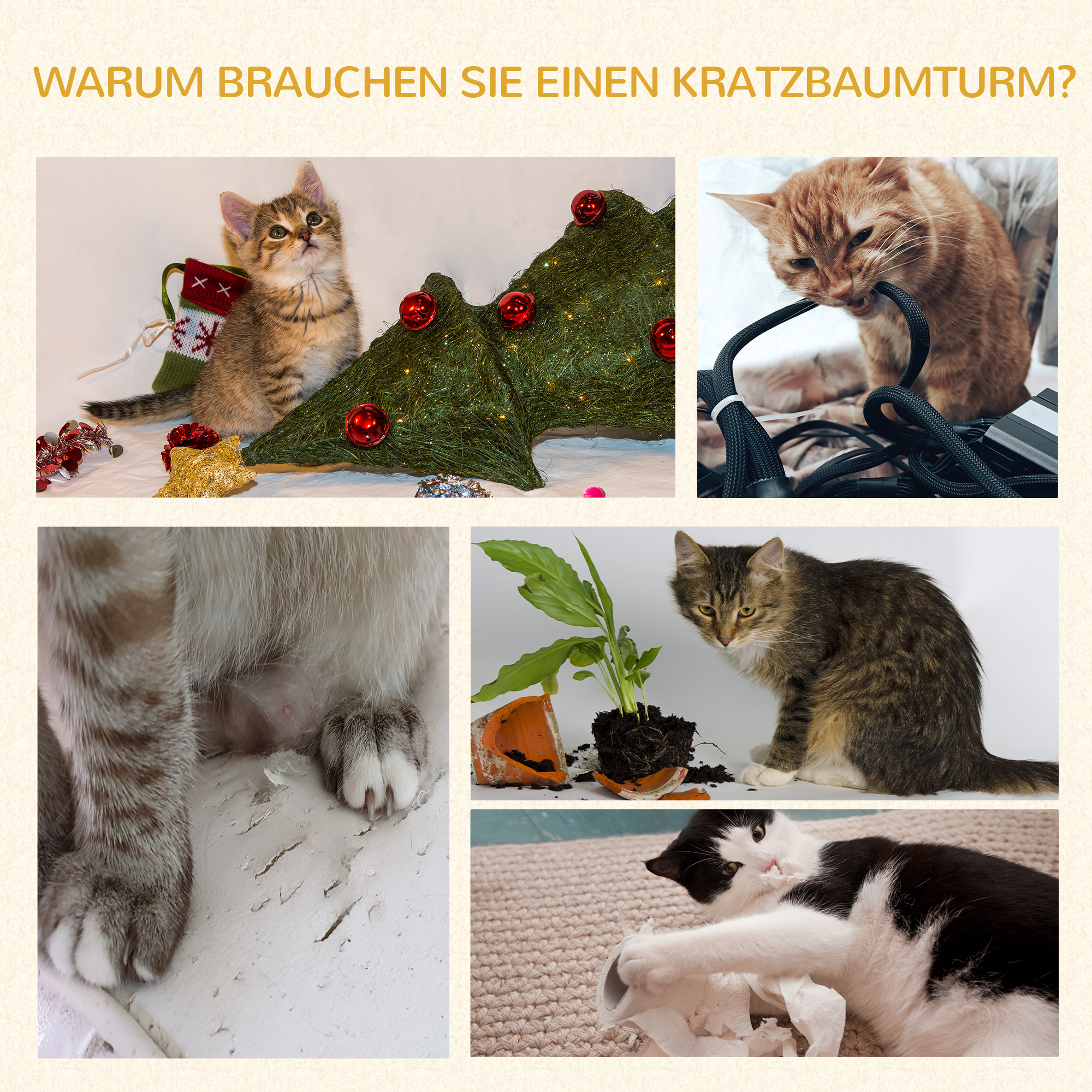 Katzenbaum Katzenkratzbaum Katzenspielturm Katzen Kletterbaum Kratzbaum Hängematte Grau L40 x B40 x H132 cm