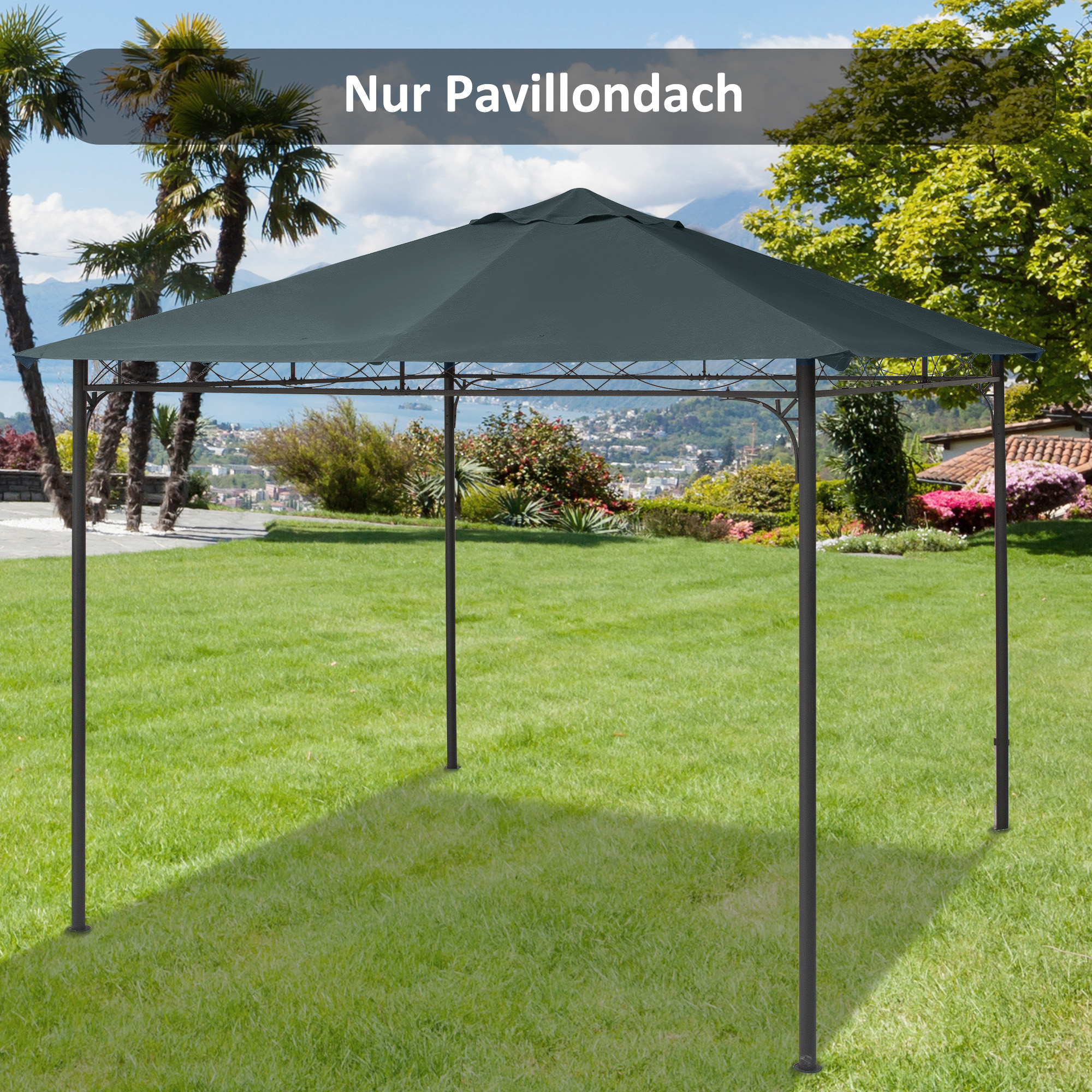Ersatzdach für Gartenpavillon, Polyester, 2,98 x 2,95 m, Dunkelgrau