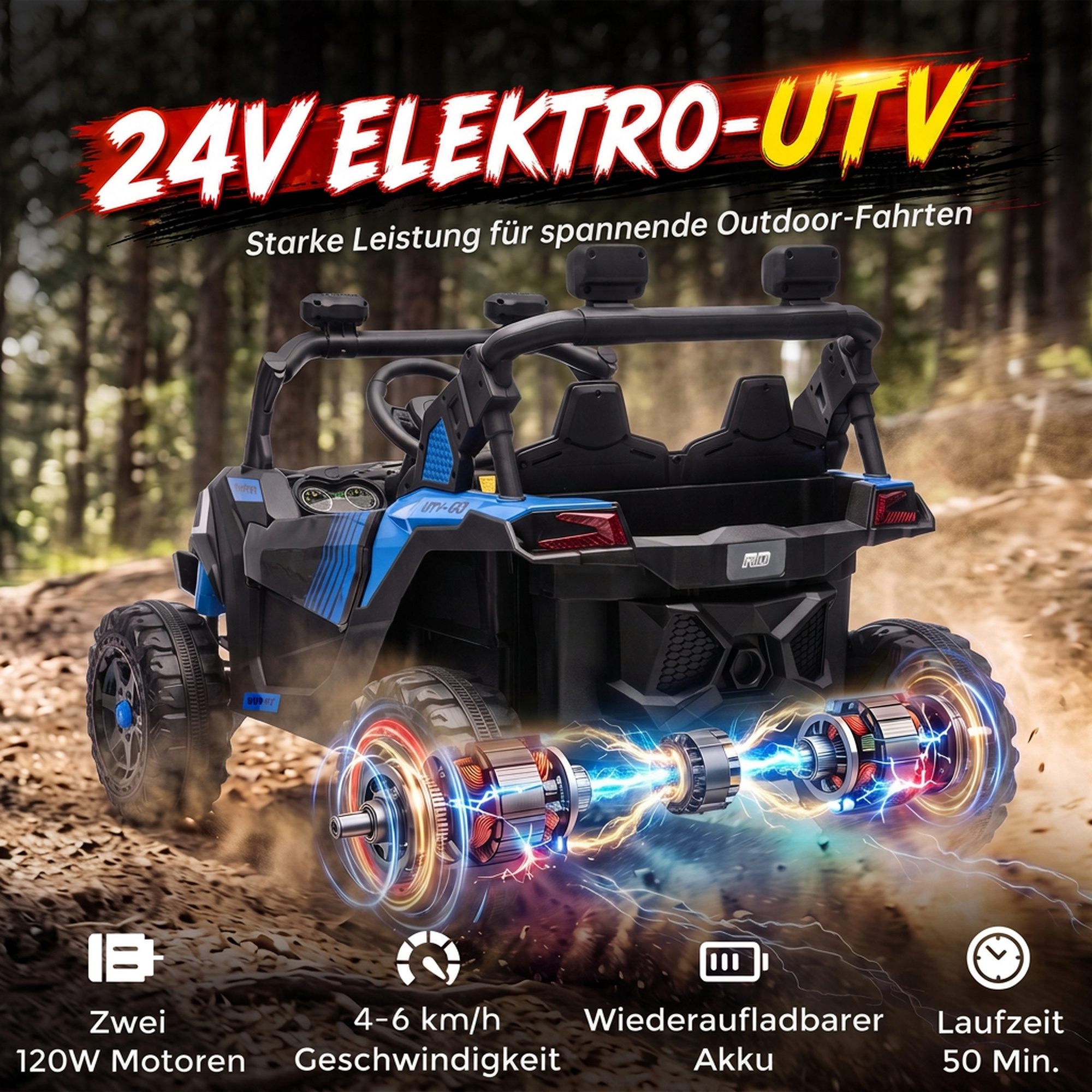 Kinder Elektroauto 24V 2 Sitzer Kinderauto UTV mit Lithium-Akku 2,4 GHz Fernbedienung 2 x 120W Motoren Softstart