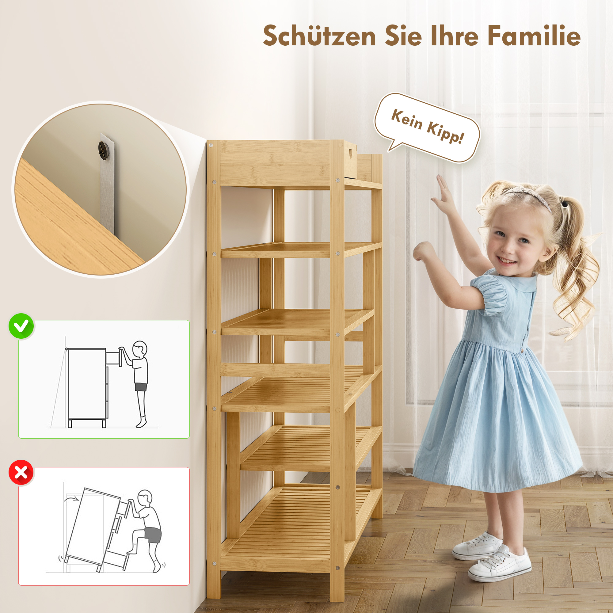 Schuhregal, Schuhständer mit 6 Ebenen, Schublade aus Bambus, für max. 18 Paar Schuhe, Schuhablage für Eingang, Schlafzimmer, 101 x 30 x 100 cm, Natur