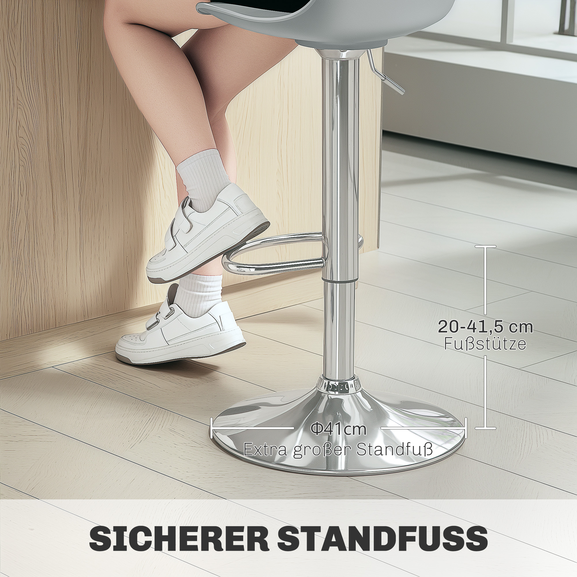 2er-Set Barhocker, Barstühle, Drehstühle mit Lehne, höhenverstellbar, bis 120 kg belastbar, 42 x 38 x 82-104 cm, Grau