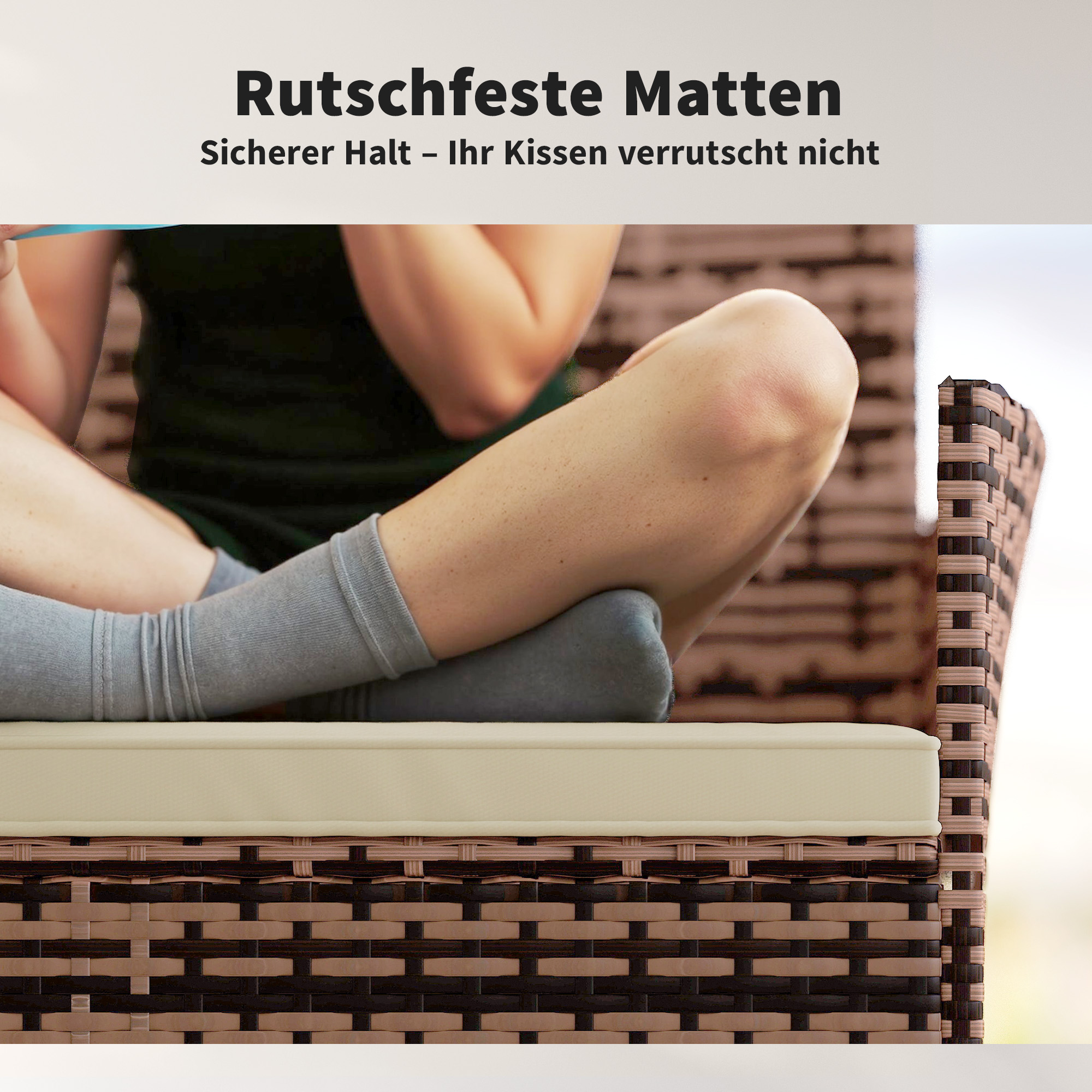 2-Sitzer Rattan Gartensofa PE-Rattan Outdoor-Terrassen-Sofa mit Polster, Anti-Rutsch-Matten, Stahlrahmen, Khaki