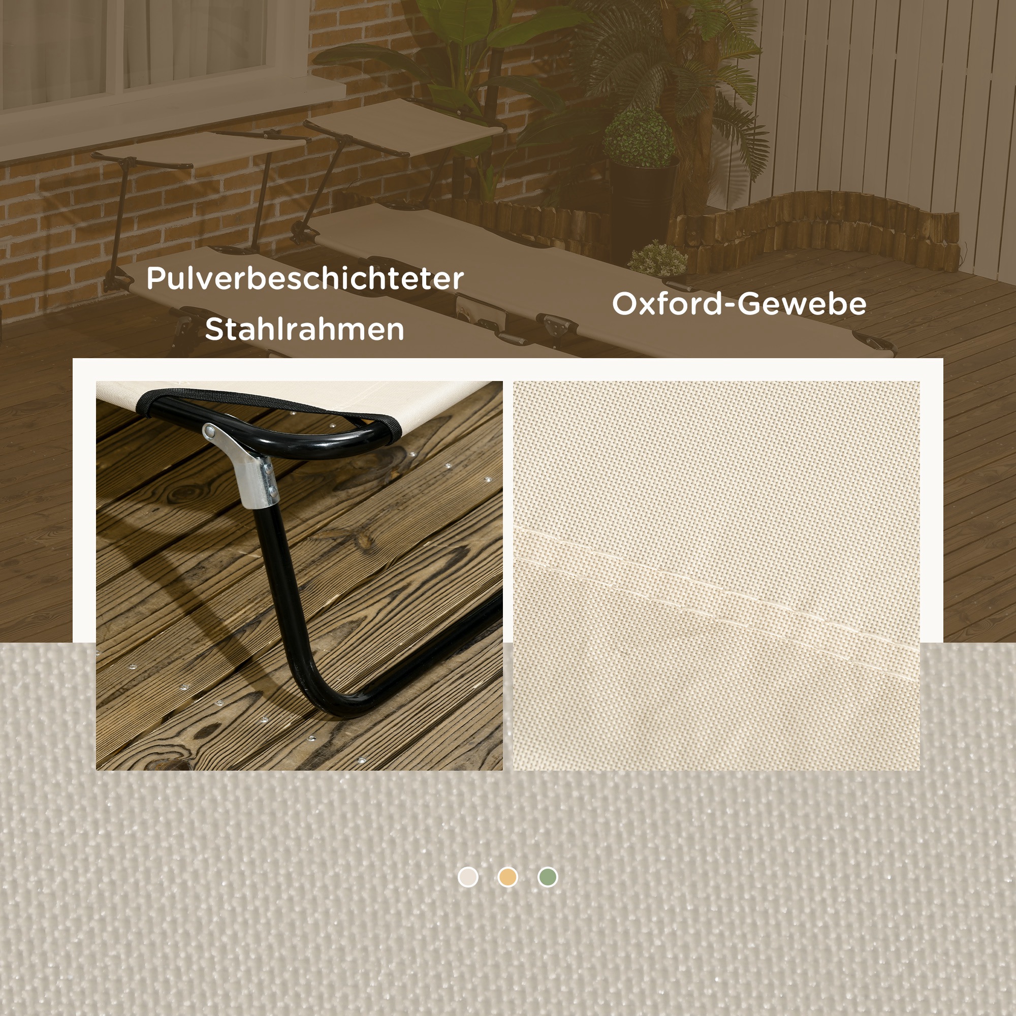 2er Set Sonnenliege klappbar Gartenliege mit Sonnendach 5-Fach höhenverstellbarer Rückenlehne Braun