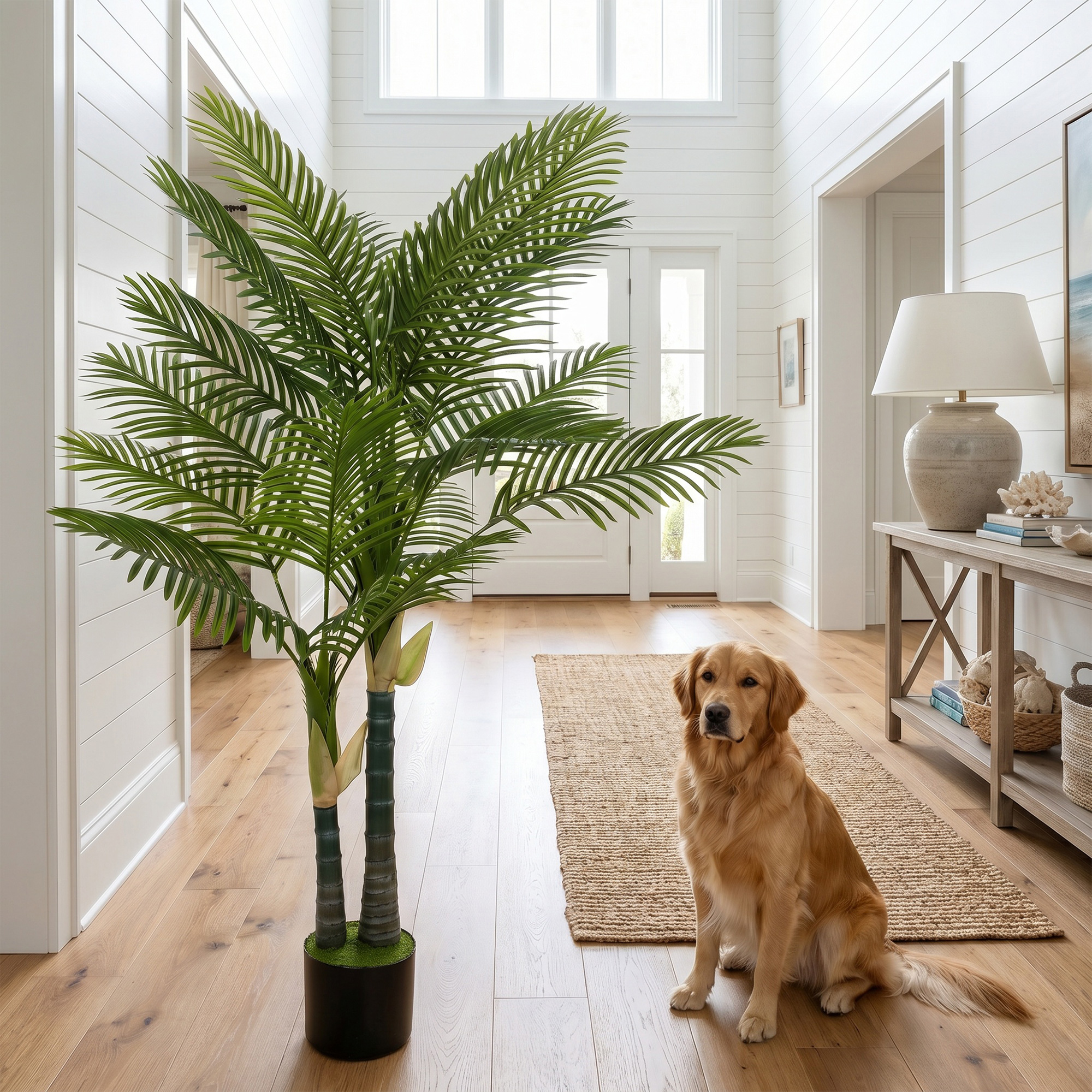 Künstliche Palme 150cm Kunstpalme mit 16 Palmenwedel Groß Kunstpflanze im Topf für Wohnzimmer Balkon Dekoration Grün