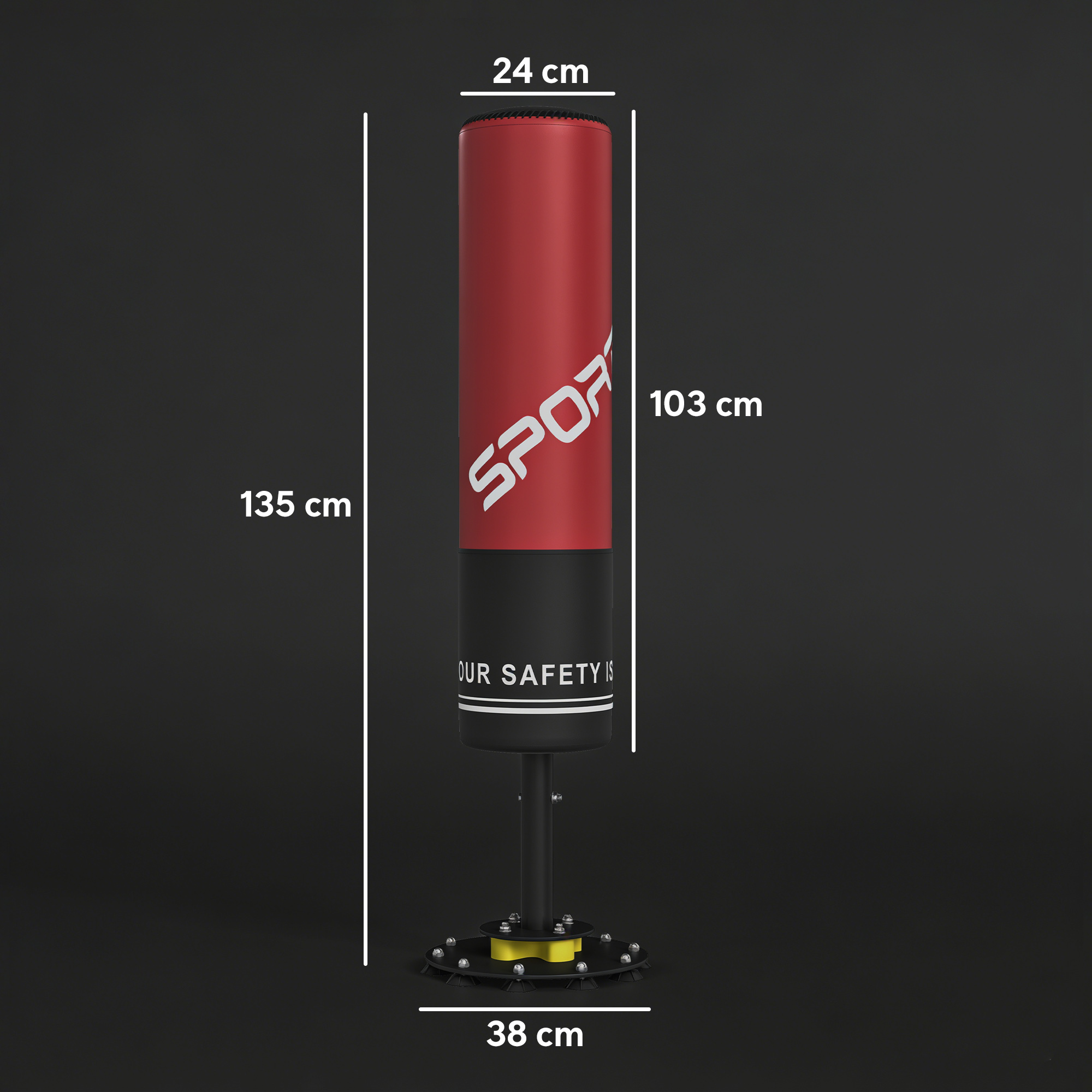 Boxsack freistehend 135 cm Standboxsack 10 Saugnäpfen und Stoßdämpfer für Erwachsene Jugendliche