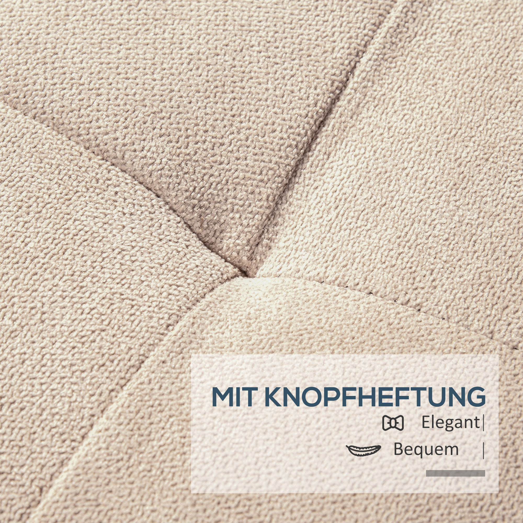 Polsterbank mit Stauraum, Knopfheftung, bis 120 kg, 125 x 49 x 41,5 cm, Beige