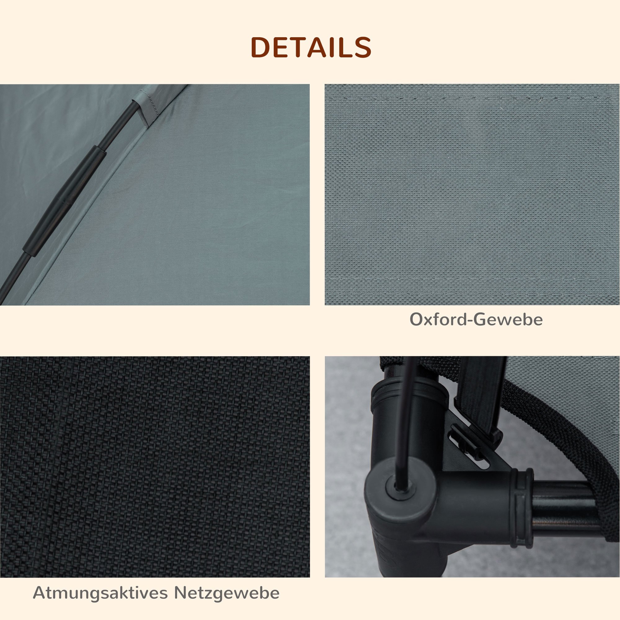 erhöhtes Hundebett mit Baldachin, Haustierbett, Hundeliege outdoor mit Dach, Atmungsaktiv, Taftstoff für Camping Grau 61 x 46 x 62 cm