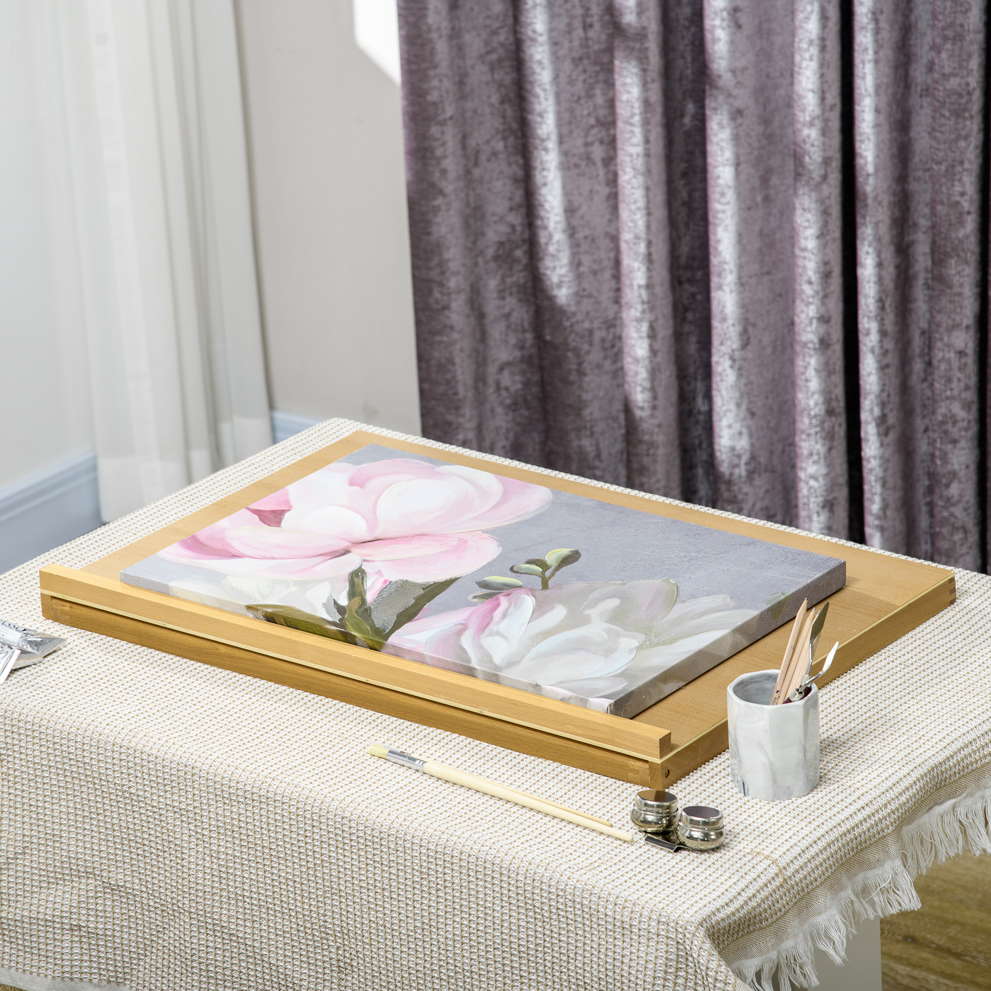 Tischstaffelei Klappbar 75,8x51cm Verstellbar Sitzstaffelei aus Buchenholz