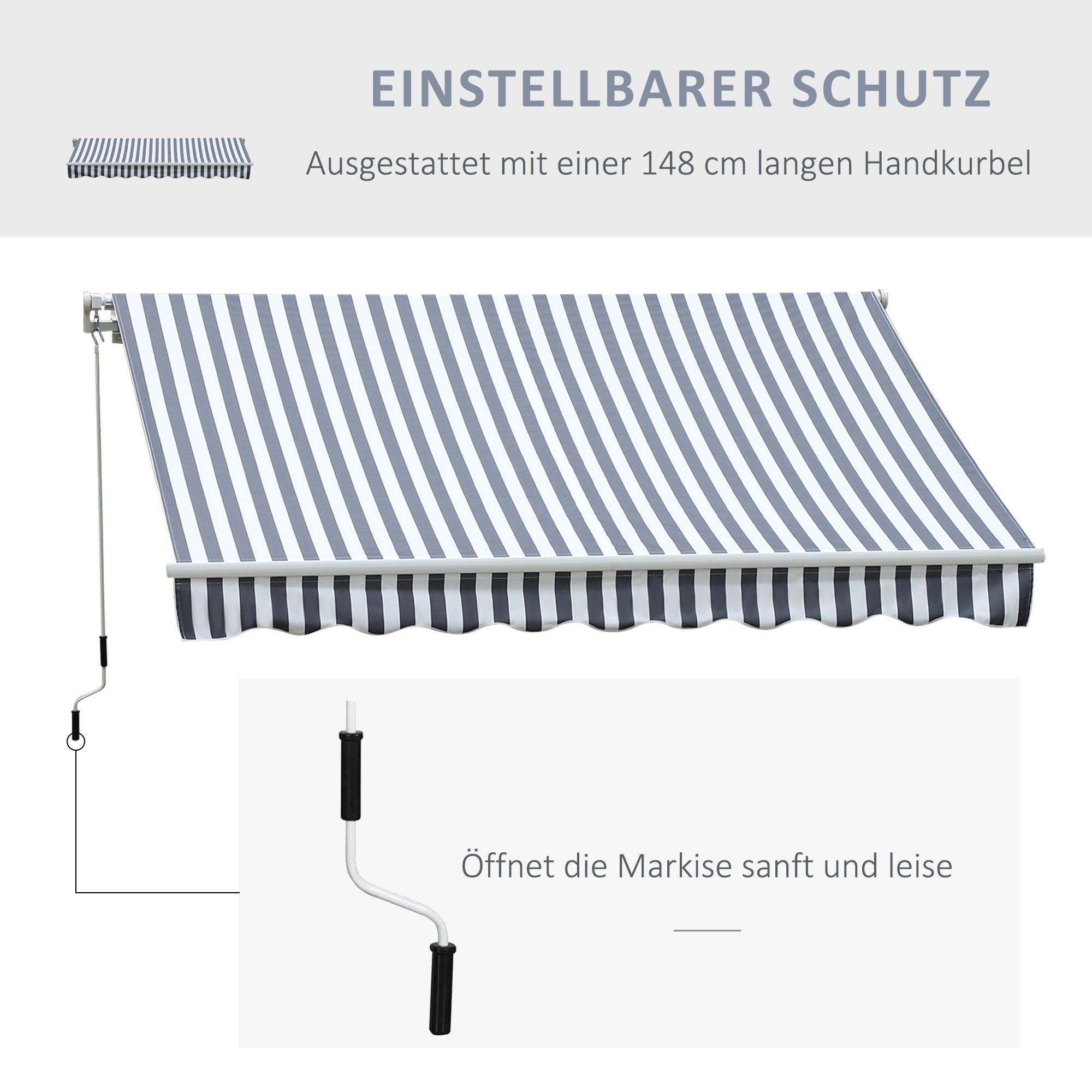 Markise Gelenkarmmarkise Sonnenschutz Handkurbel Balkon Alu Grau Weiß 2,95 x 2,45 m