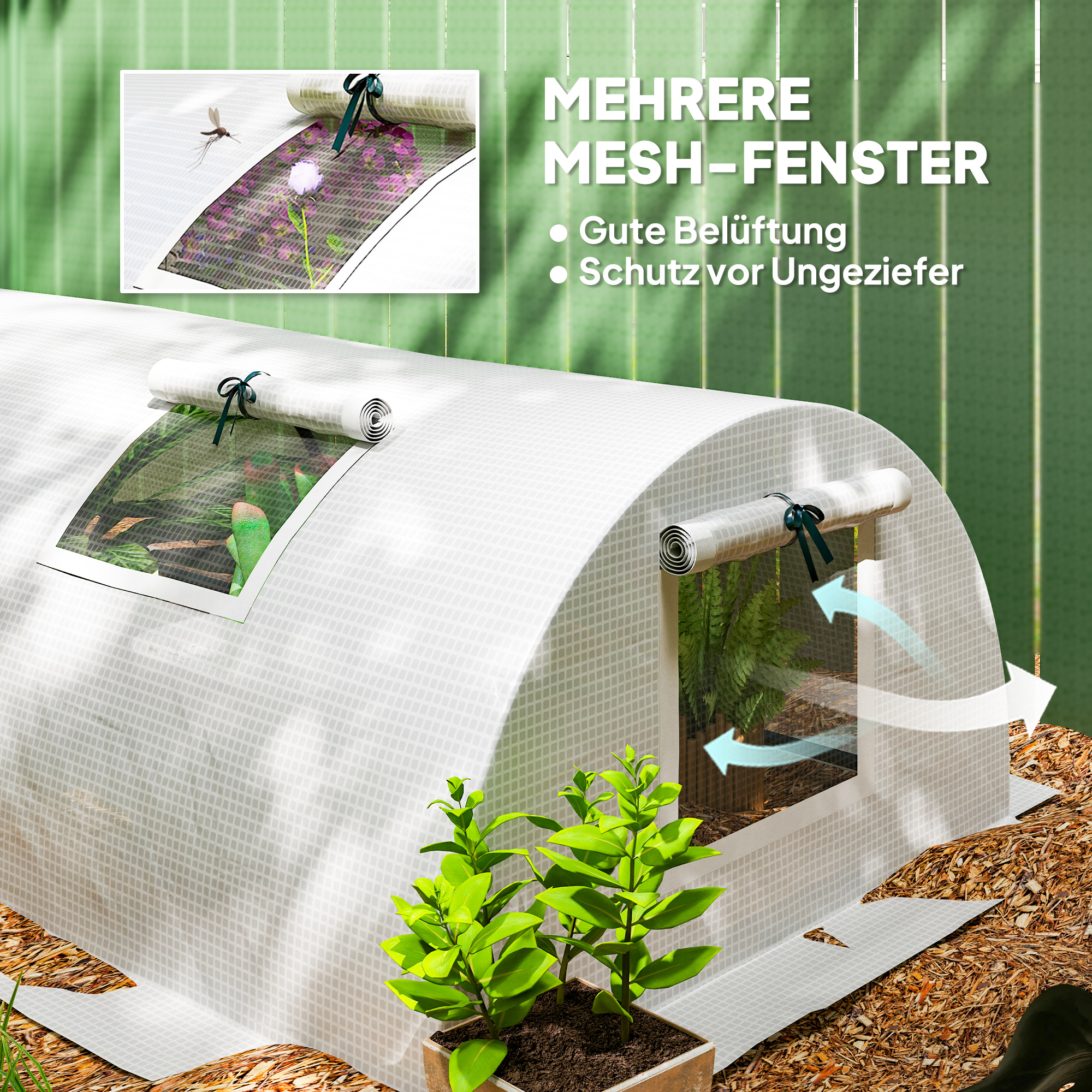 Foliengewächshaus, Mini-Tunnelgewächshaus mit Netz-Fenster, UV-beständig, Kunststoff-Folie, 200 x 80 x 45 cm, Weiß