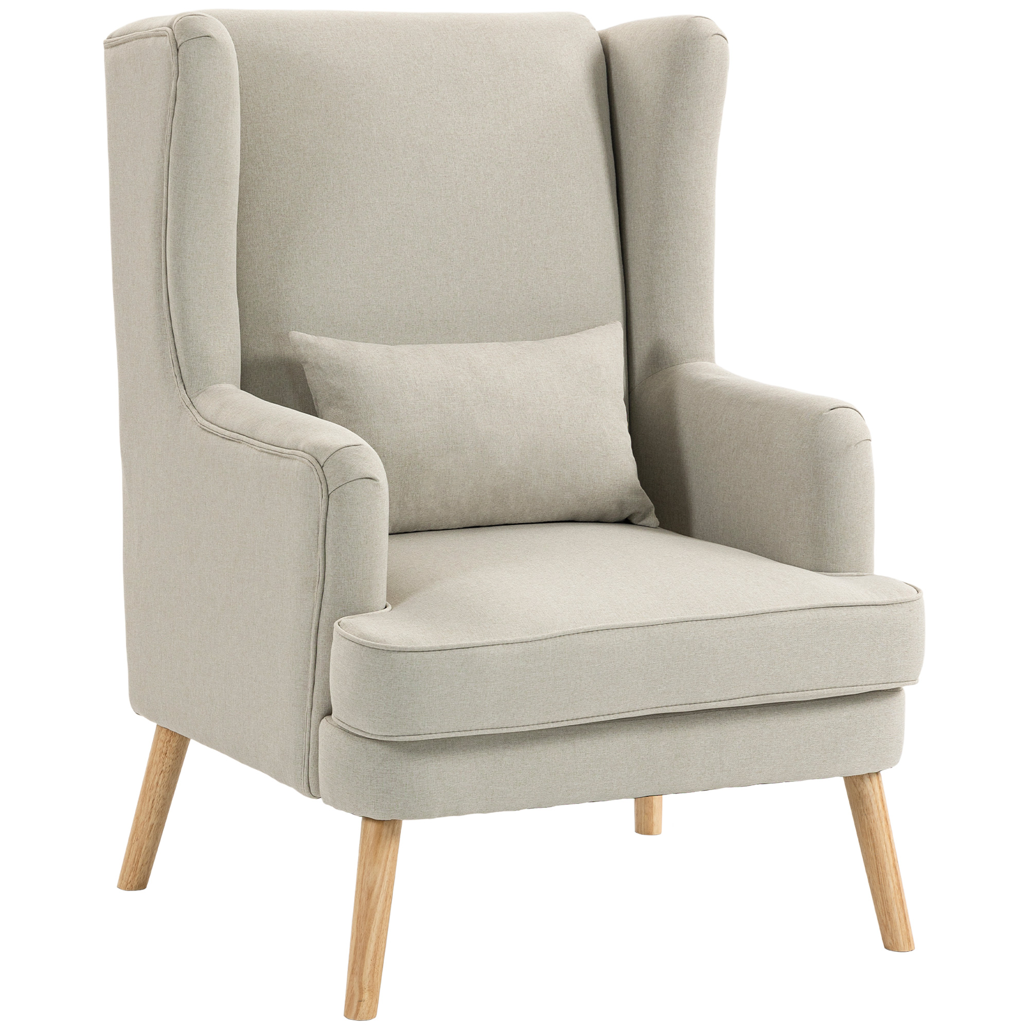 Akzentstuhl, Sessel mit Leinen-Optik, hoher Rückenlehne, breitem Sitz, Lendenkissen, Beige