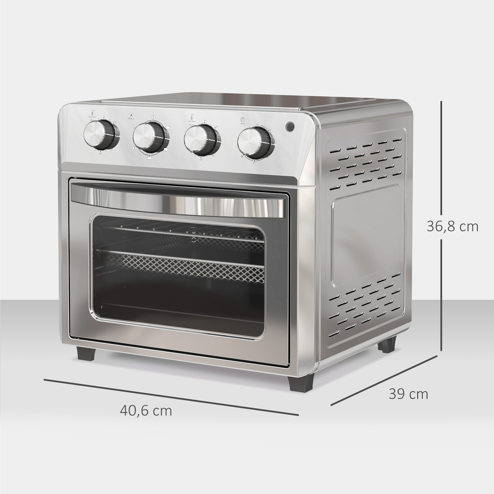 Minibackofen mit Umluft, Heißluftfritteuse, 6 Heizmodi, Timer, Zubehör, 24L, Silber