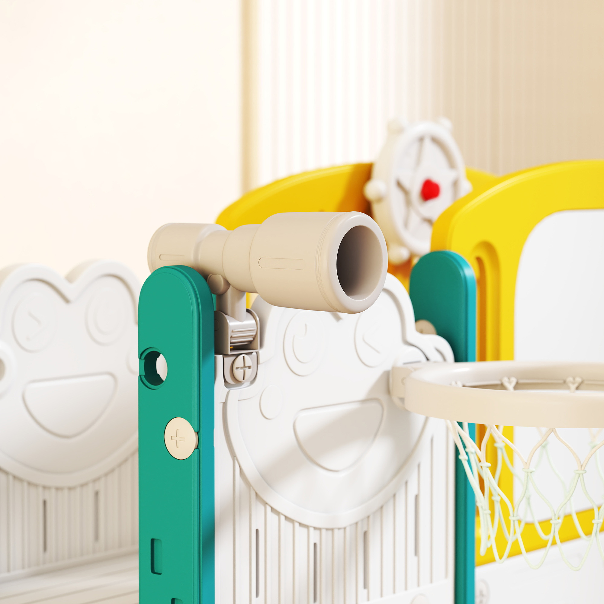 7-in-1 Rutschenset für Kleinkinder, Basketballkorb, Froschdesign, Klettergerüst, Schaukelsitz, für drinnen und draußen, Gelb+Grün