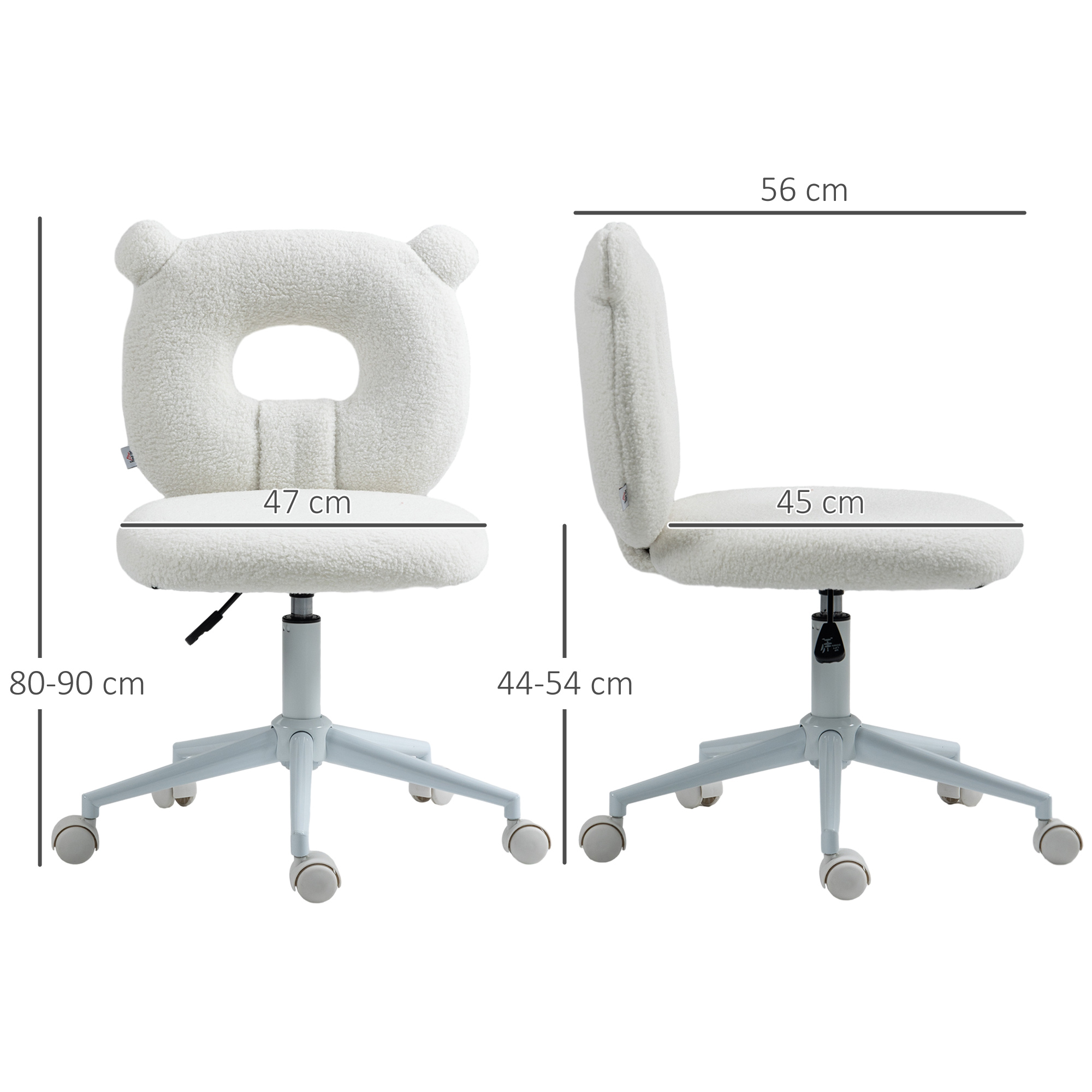 Bürostuhl Schreibtischstuhl, höhenverstellbar, Teddyfell, 50 cm x 56 cm x 90 cm, Weiß