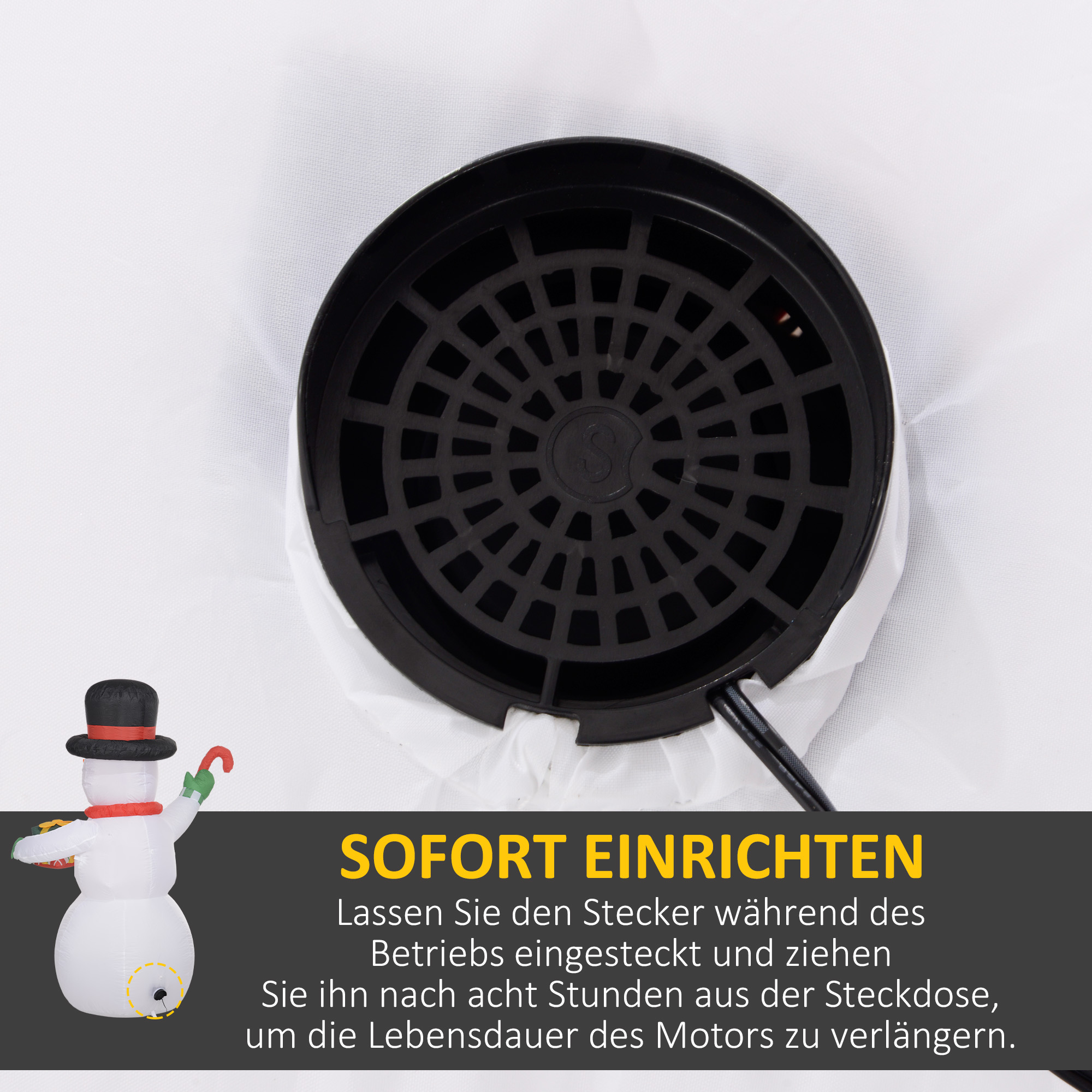 1,80 m Schneemann mit Zuckerstange & Geschenk, selbstaufblasbar, LEDs, wetterfest
