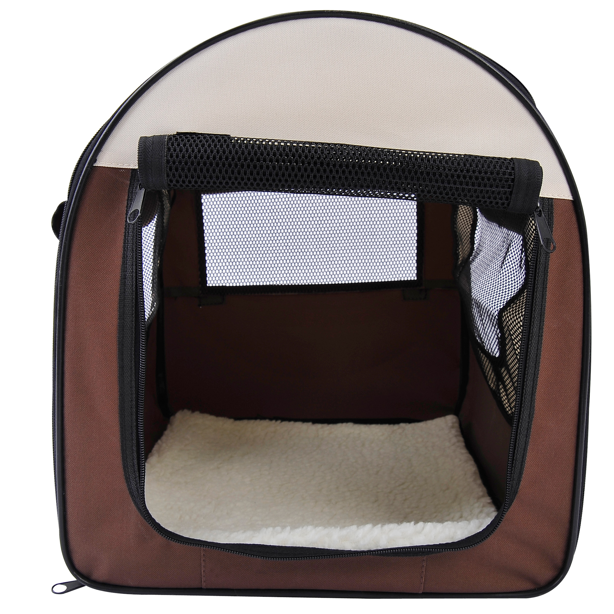Hundebox faltbare Hundetransportbox Haustierrucksack mit Kissen Reisetasche Transportbox für Tier wasserdicht Oxfordstoff Kaffee 61 x 46 x 51 cm