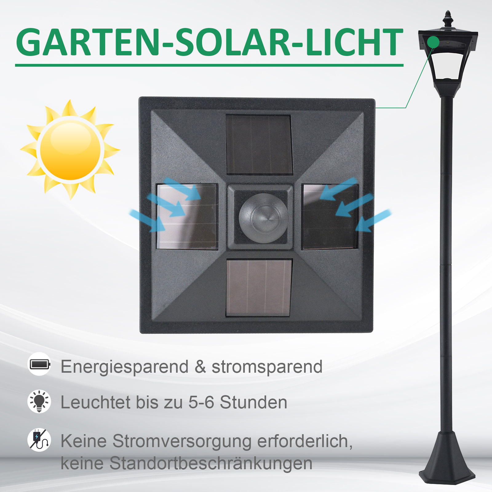 LED Solar Gartenlaterne, Stehleuchte aus Edelstahl Gartenlampe 120 cm hoch Windlicht Außenleuchte IP44, Solarlampe mit Lichtsensor 30 Lumen Erdspieß, Gartenlampe für Garten Balkon Schwarz