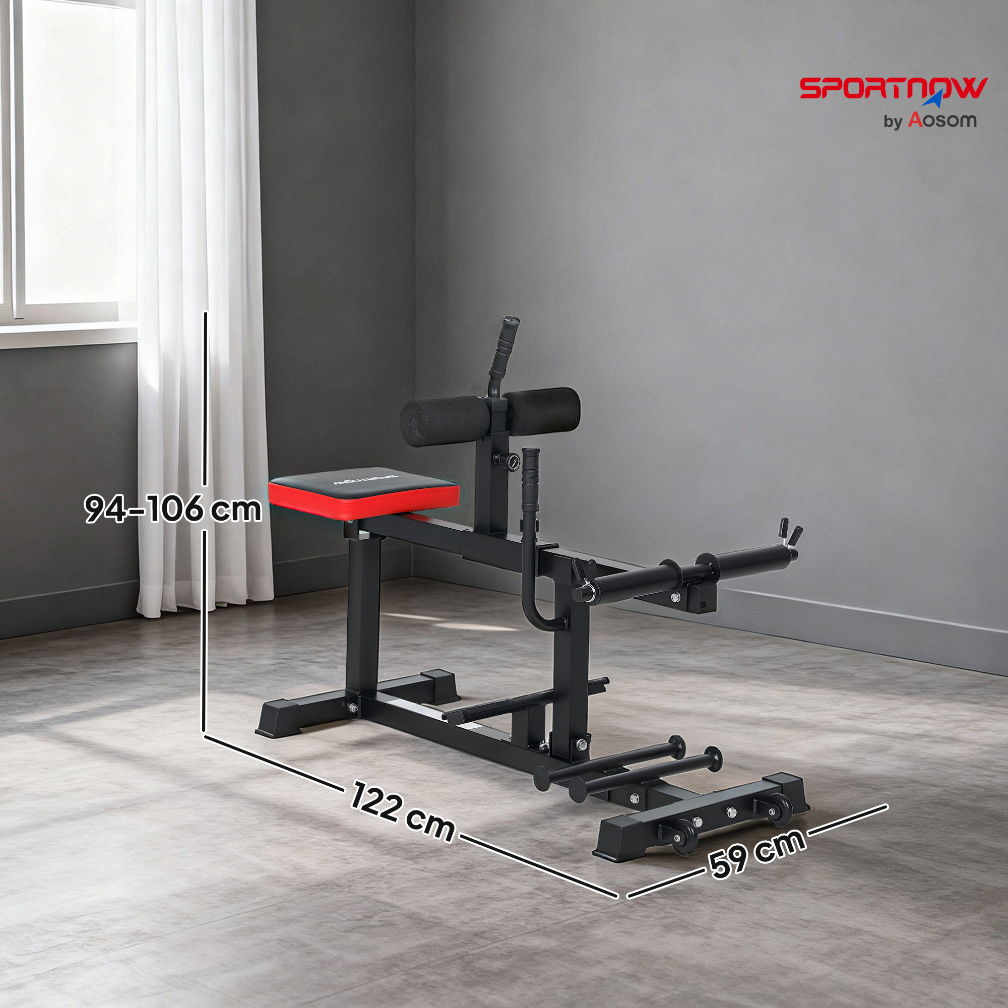 Beintrainings-Bank, Wadenhebemaschine, mit Rädern, Sportequipment für Fitness-Übungen zuhause, Stahl, Schwarz