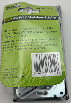 MILOS Set Steckdose + Schalter + Rahmen, 250V~/ 16A, Steckanschluss, Anthrazit