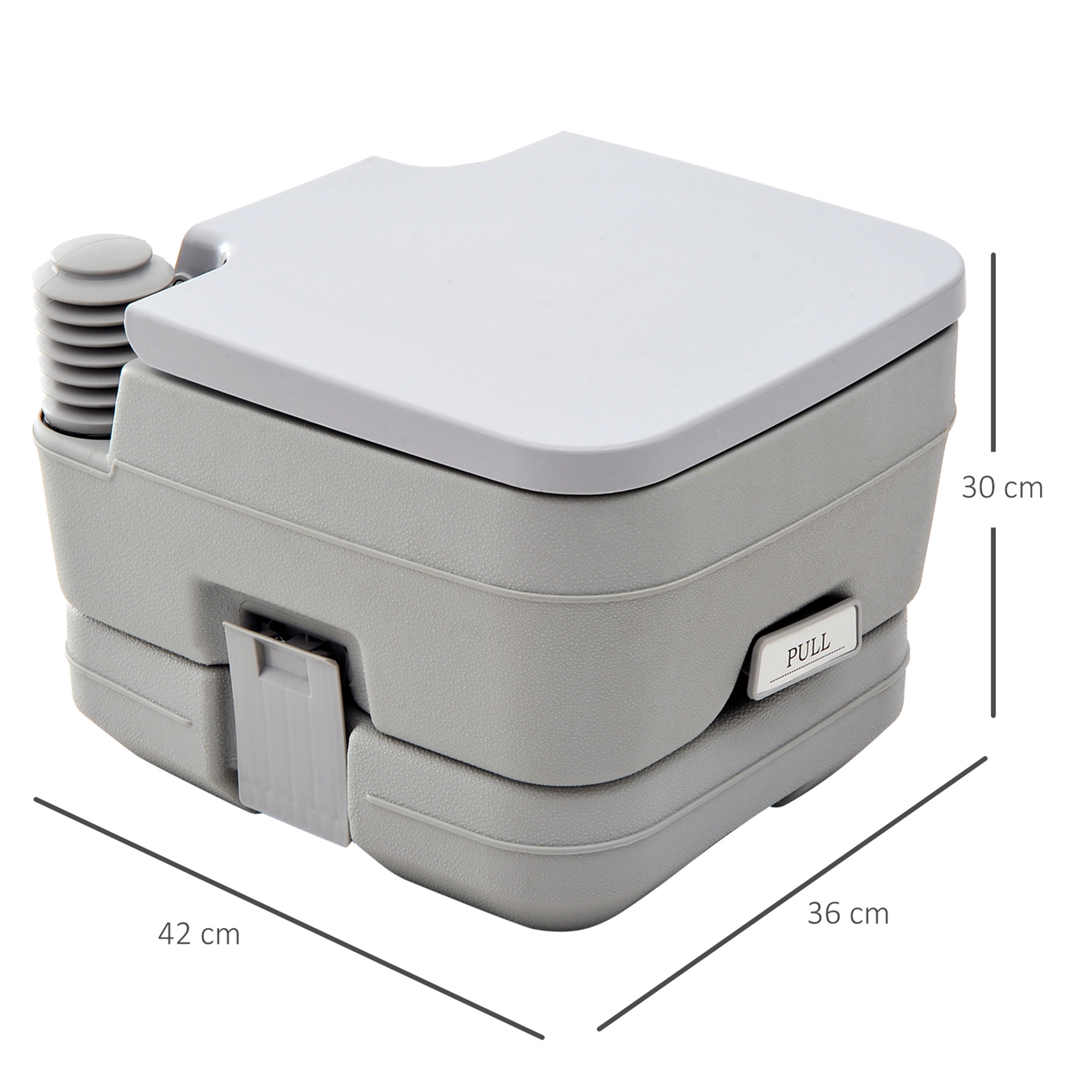 Outdoor-WC, tragbare Toilette, Abfalltank, Spültank, Kunststoff, Deckel, Grau