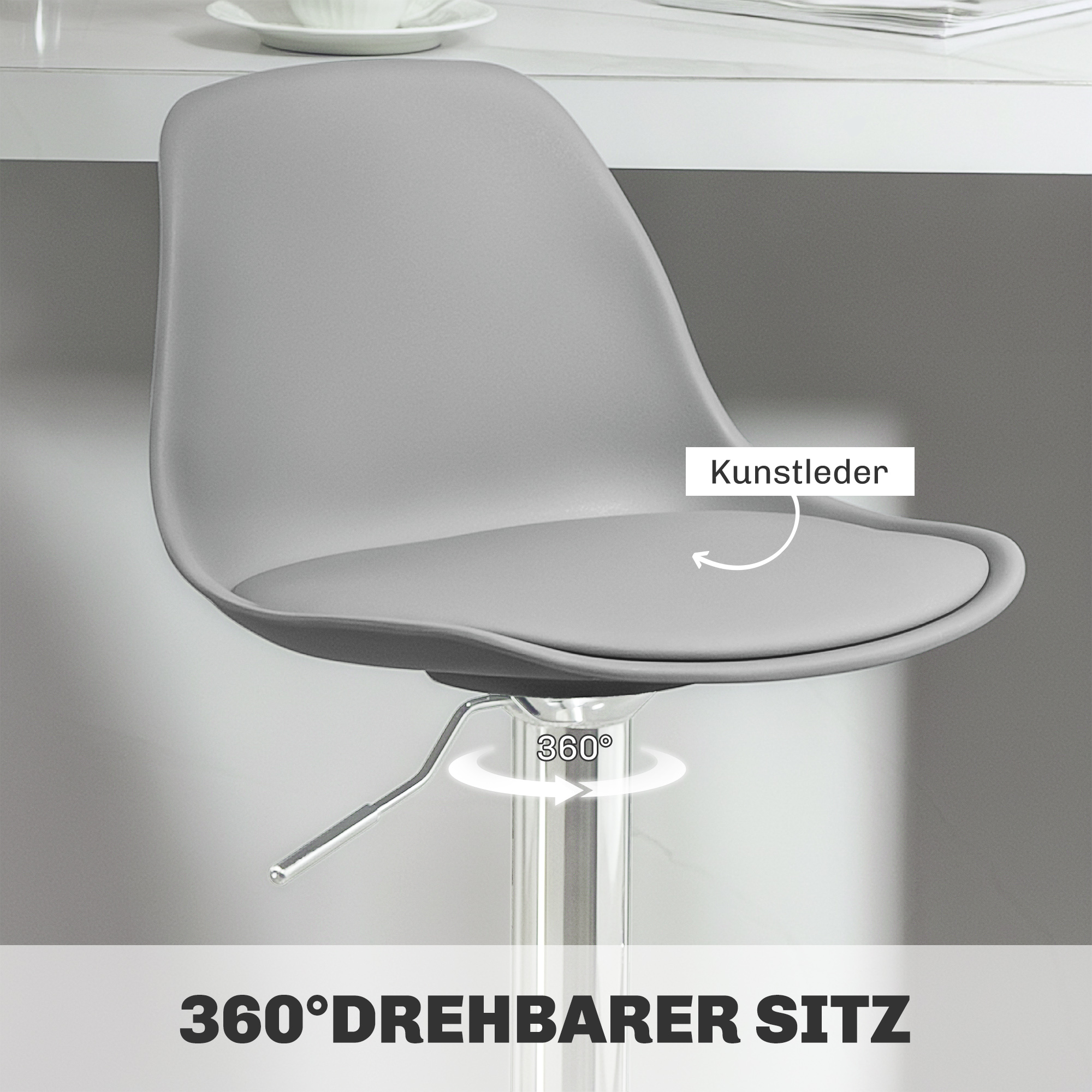 2er-Set Barhocker, Barstühle, Drehstühle mit Lehne, höhenverstellbar, bis 120 kg belastbar, 42 x 41 x 82-104 cm, Grau