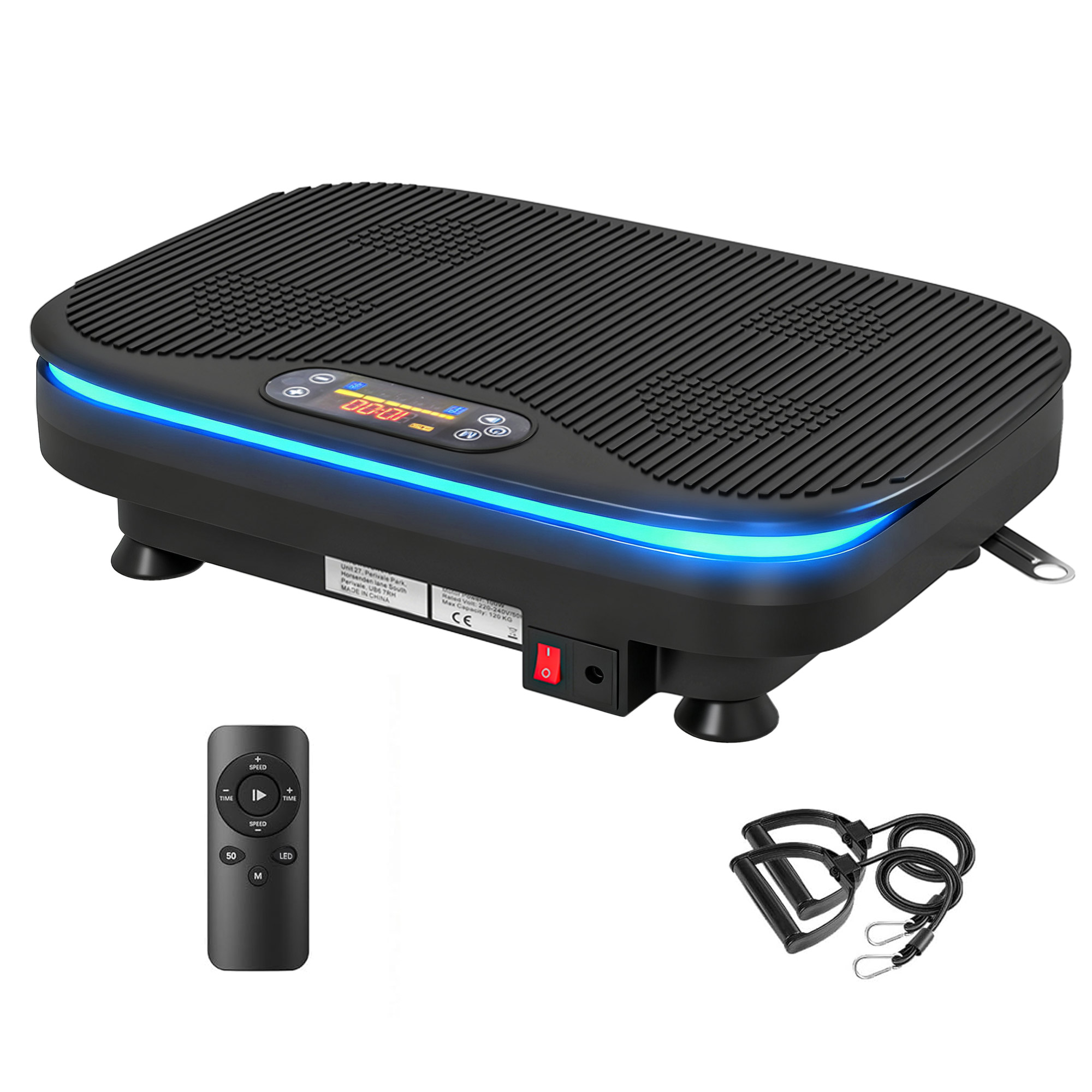 Vibrationsplatte für Fitnessübungen, Bluetooth-Funktion, Fernbedienung, 99 Geschwindigkeitsstufen, Kunststoff, Stahl, Schwarz