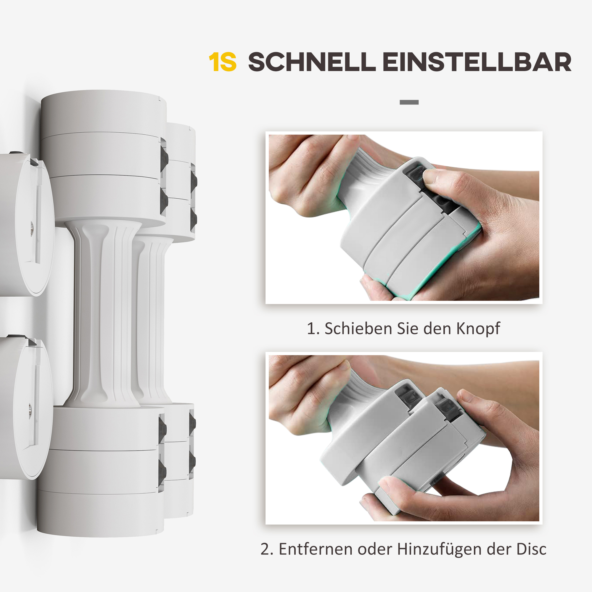 2 x 2,5 kg Kurzhanteln mit anpassbarem Gewicht, Kunststoffgehäuse, Weiß
