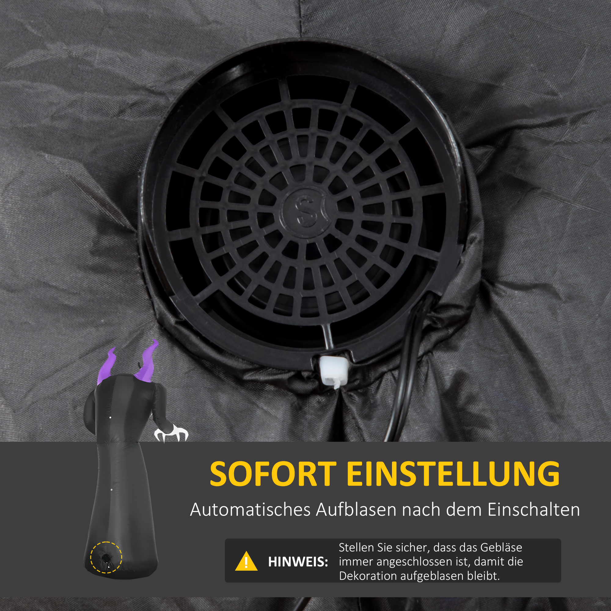 Gespenst mit Kürbiskopf Halloweendeko aufblasbar mit blauem Flammeneffekt 88 x 79 x 210cm