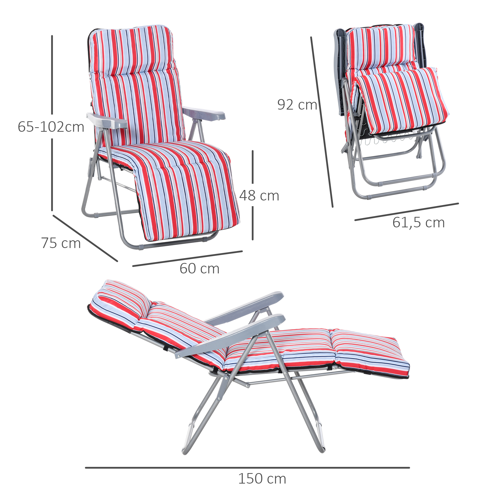 2er-Set Liegestuhl Set mit Kissen klappbar Sonnenliege 5 Stufen verstellbarer Rückenlehne Gartenliege Gartenmöbel Set Stahl Polyester Rot 60 x 75 x 65-102 cm