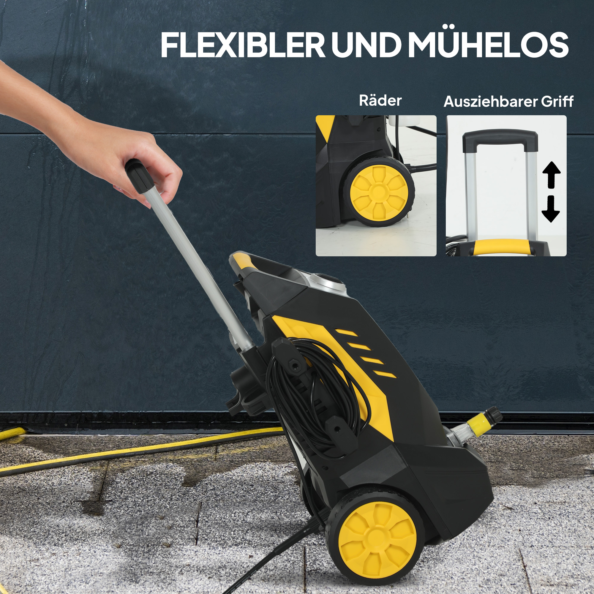 Hochdruckreiniger mit Aluminiumpumpe, 135 bar Maximaldruck 1800W Leistung 540 L/h 5m Schlauch, verstellbare Düse & Griffe