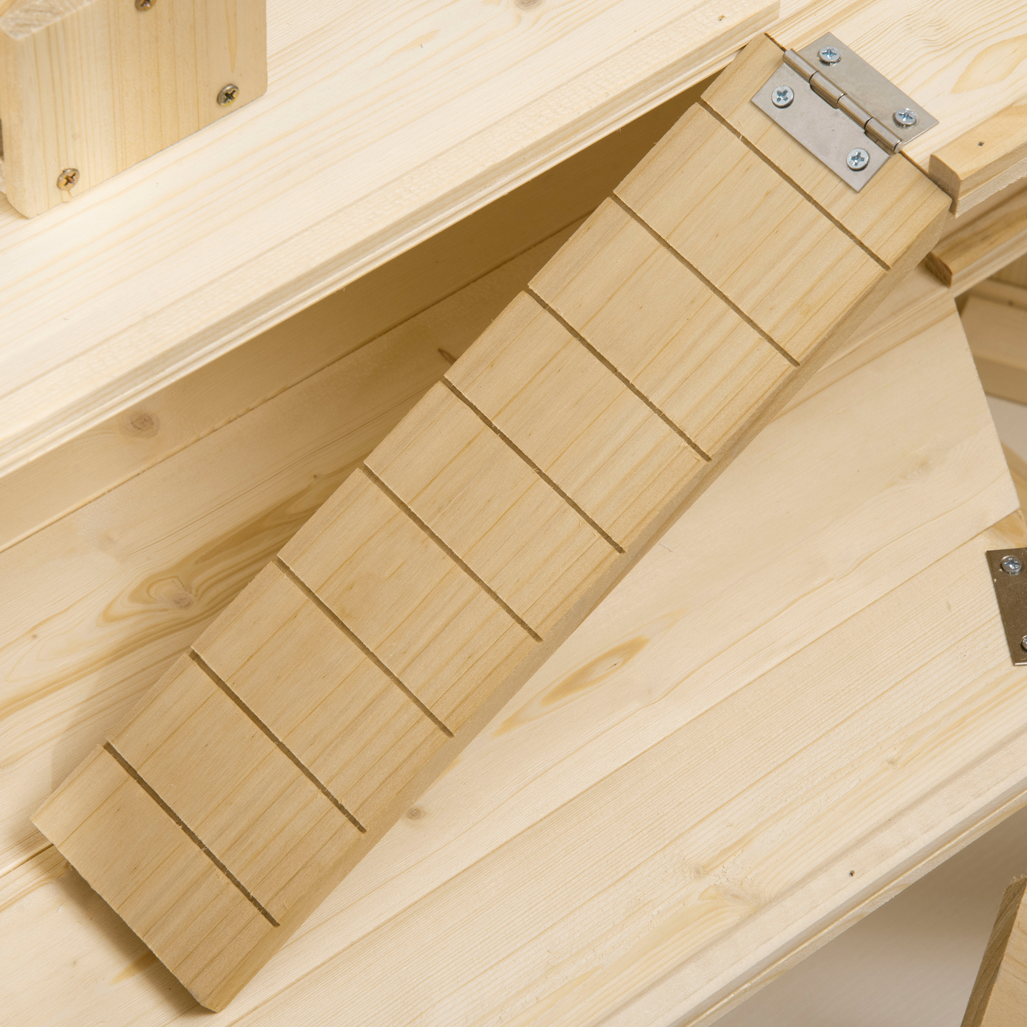 Kleintierkäfig, Nagerkäfig, Nagerheim mit  1 Rampe, 1 Wippe, herausnehmbare Bodenwanne, Tannenholz, Natur