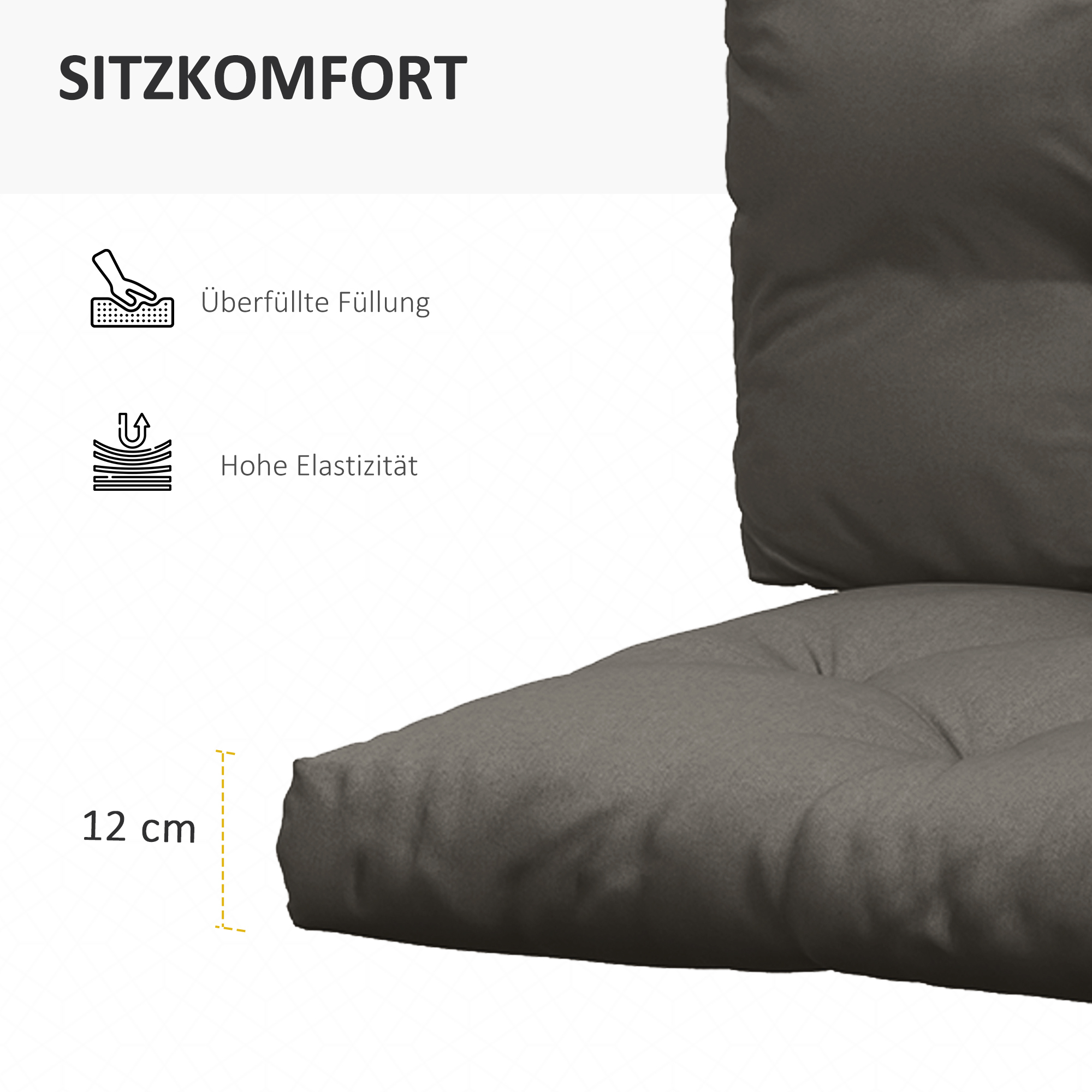 Polsterauflage Gartenmöbelsitzkissen Sitzauflage, wetterbeständig, Knopfheftung, 120 cm x 80 cm x 12 cm, Grau