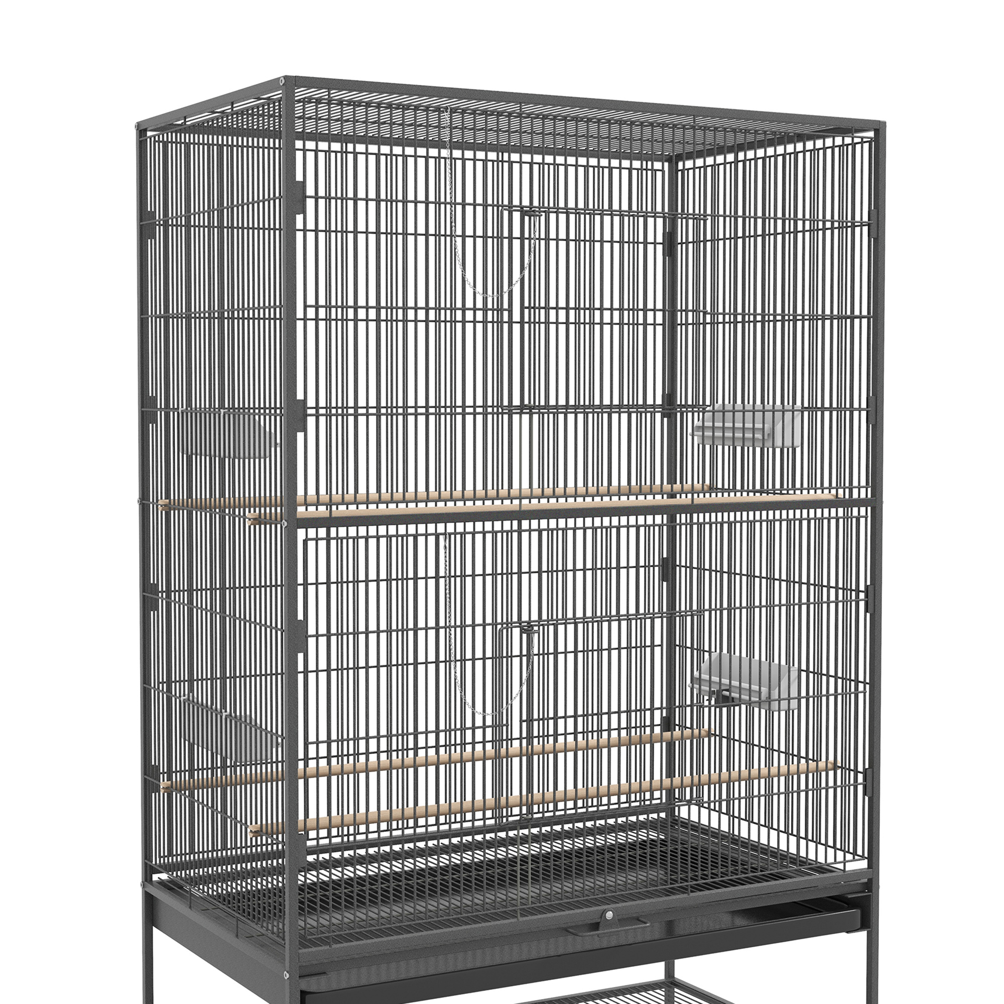 Vogelkäfig inklusive Sitzstangen, Vogelspielzeug, herausnehmbare Bodenwanne, 1 Ablage, Grau