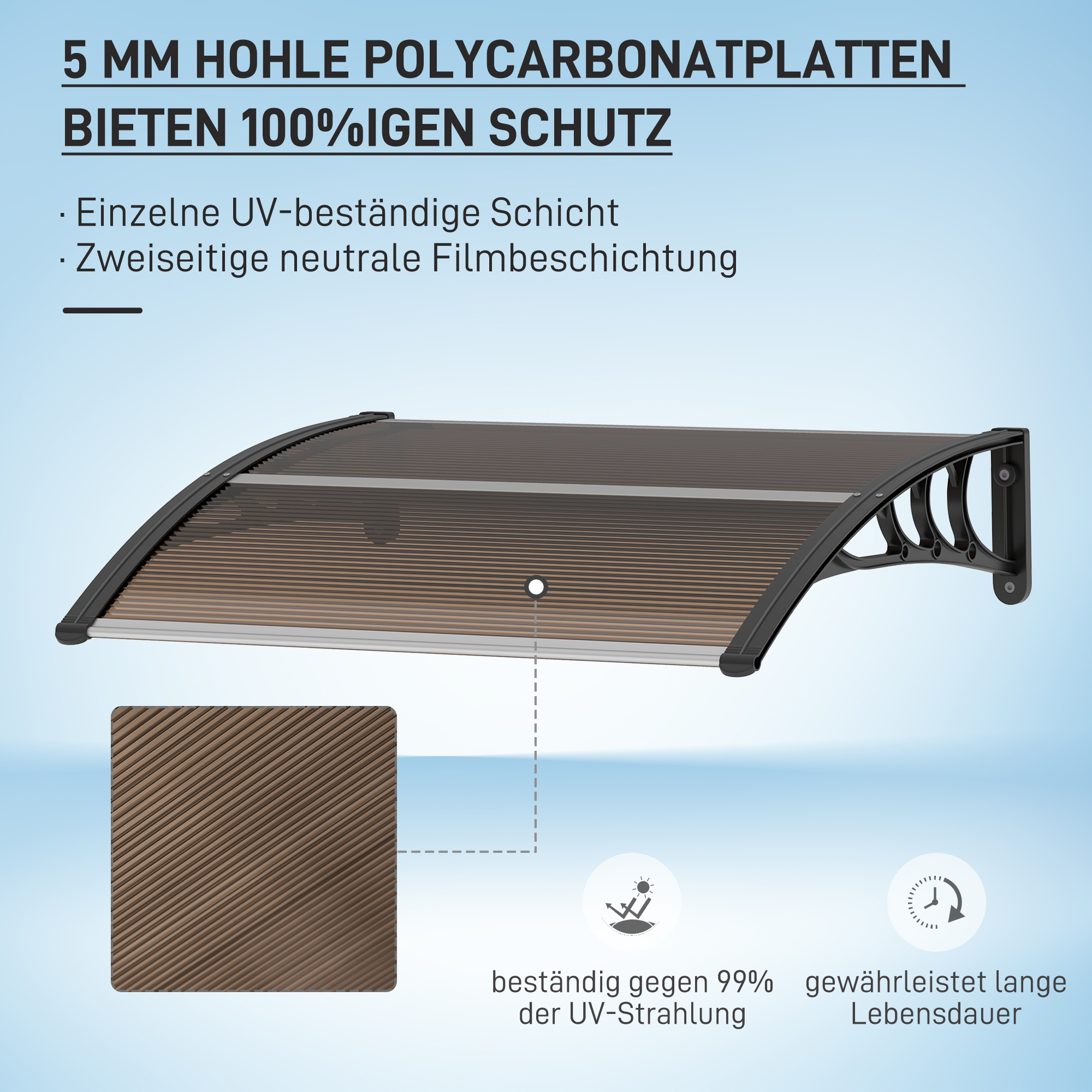 Vordach Haustürvordach 120 x 75 cm Pultvordach Überdachung Polycarbonat
