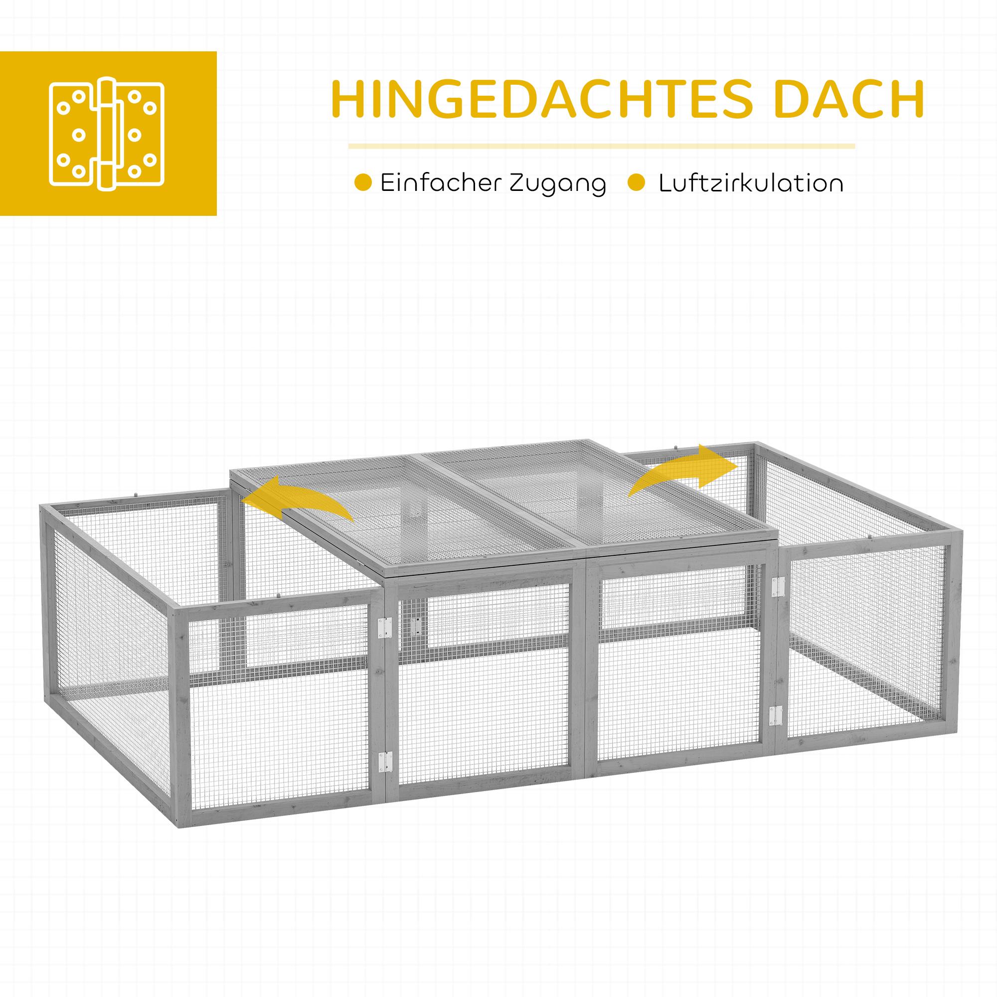 Kleintierstall, Kleintiergehege, Freigehege, Kleintierkäfig mit Tür, Meerschweinchenstall, Freilaufgehege, Kleintierhaus aus Tannenholz, 181 x 100 x 48 cm, Grau