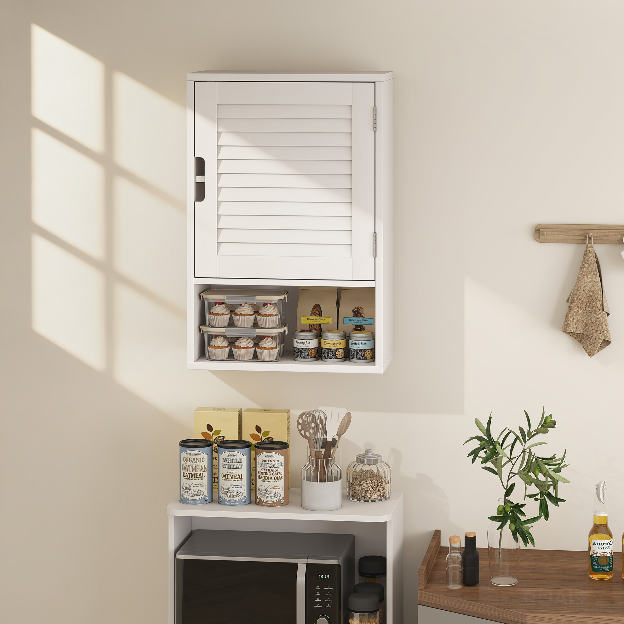 Badezimmerschrank Hängeschrank Wandschrank Badschrank mit 1 Tür, verstellbaren Ablagen 40 x 20 x 60 cm Weiß