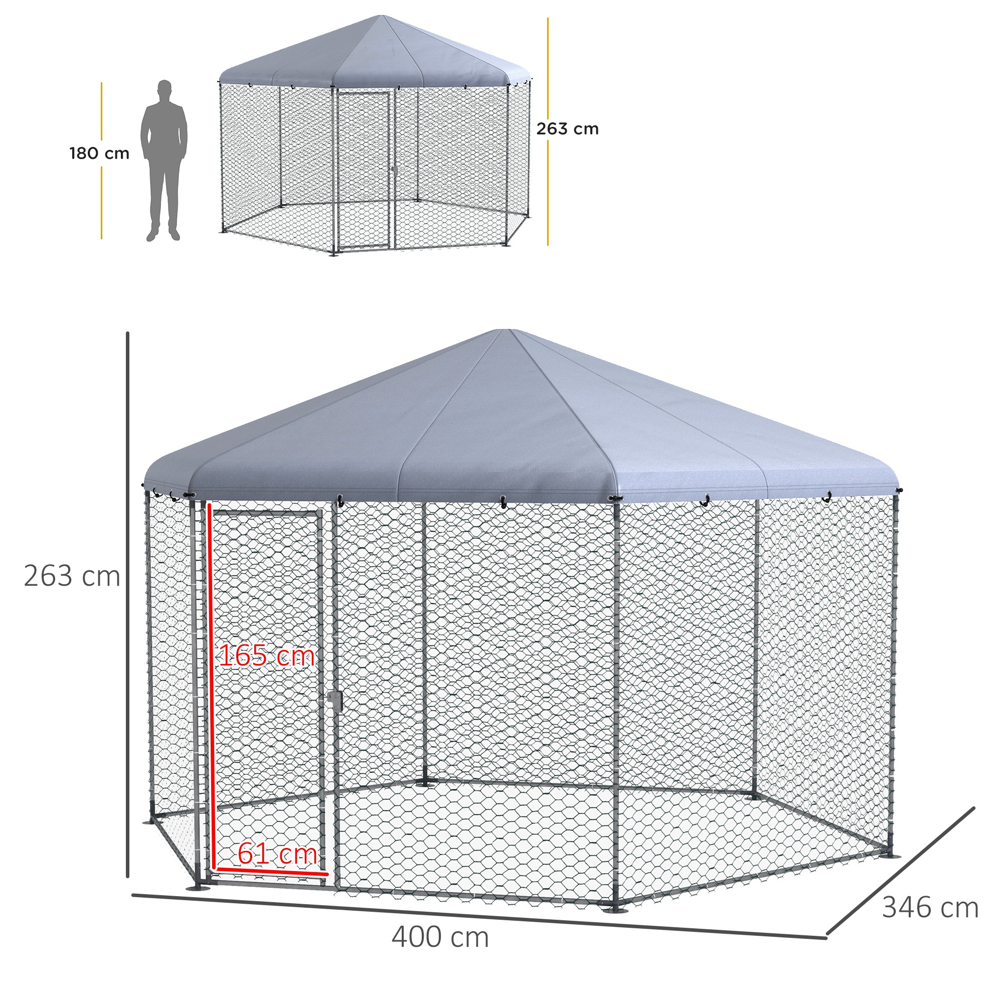 Hühnergehege mit schattenspendendem Dach, verzinktes Stahl, für 10-15 Tiere, Silber